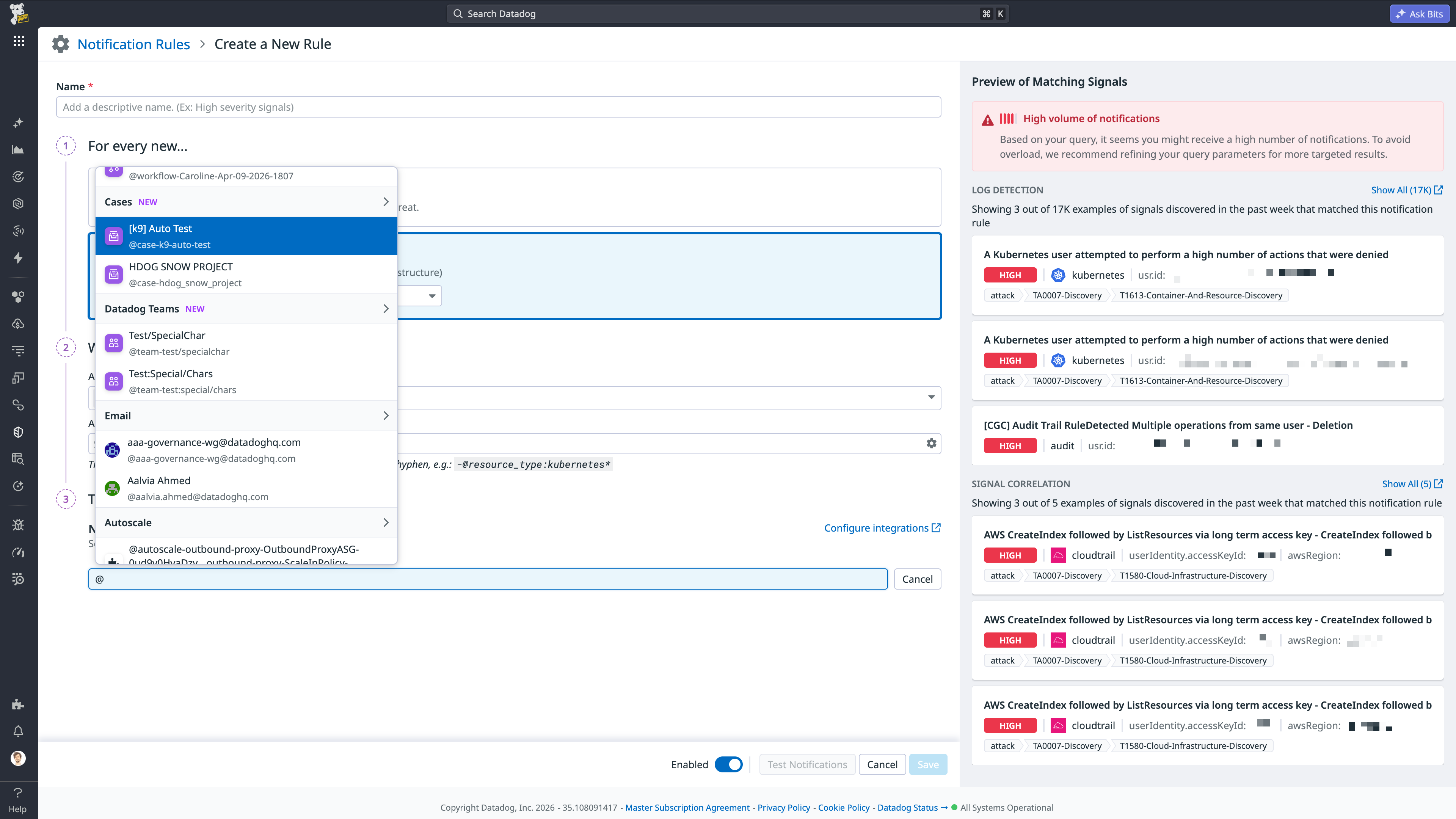 Notification rules can automatically create cases from high-severity signals to help ensure consistent escalation.