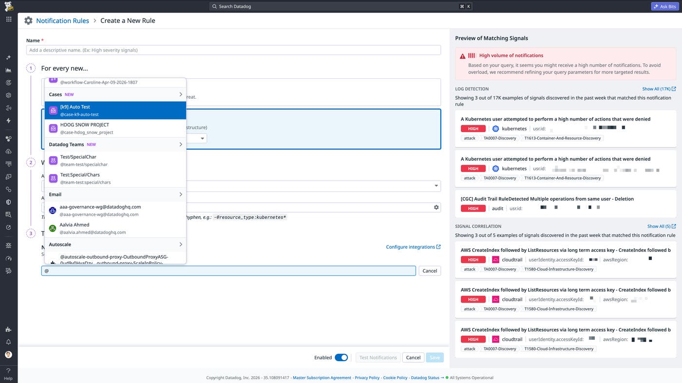 Notification rules can automatically create cases from high-severity signals to help ensure consistent escalation. Notification rules can automatically create cases from high-severity signals to help ensure consistent escalation.