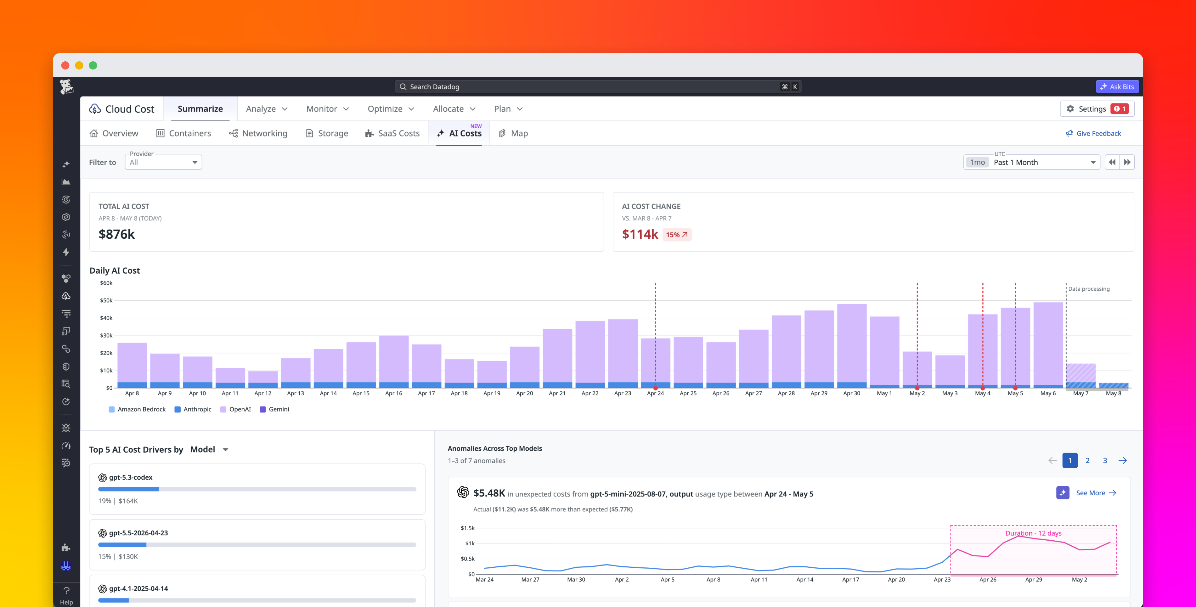 Attribute AI costs across providers with Datadog Cloud Cost Management