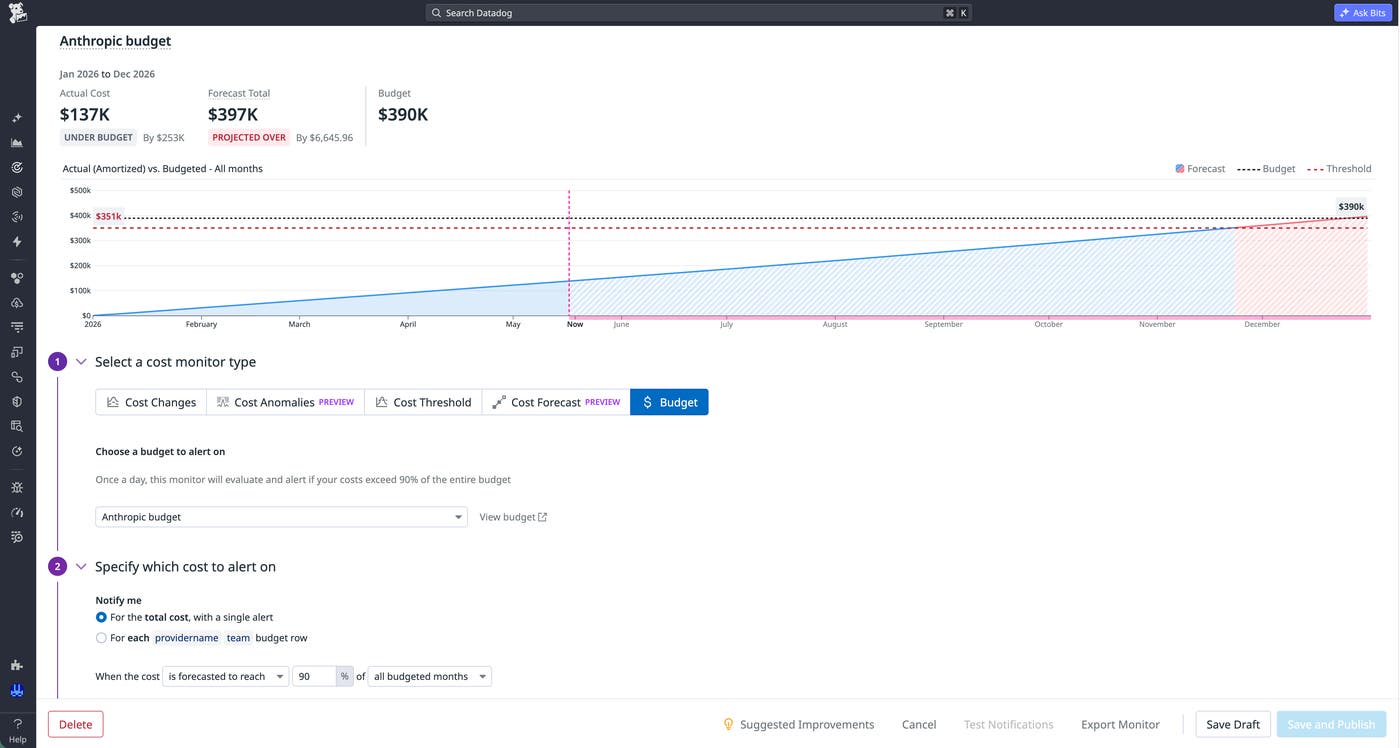 Configuration of a CCM cost monitor that provides an alert when the forecasted cost reaches 90% of the budgeted amount. Configuration of a CCM cost monitor that provides an alert when the forecasted cost reaches 90% of the budgeted amount.