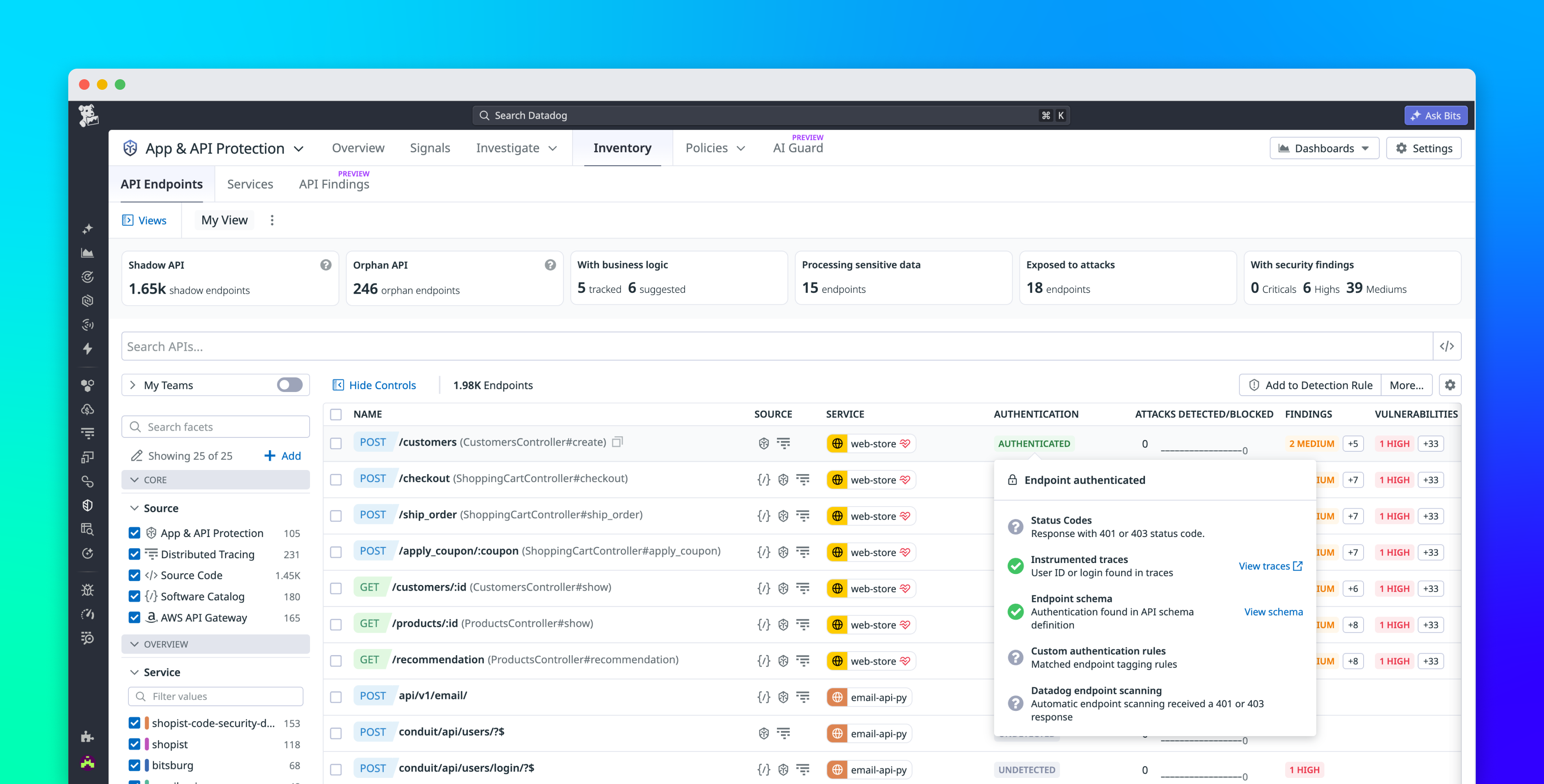 Improve API authentication detection with Datadog