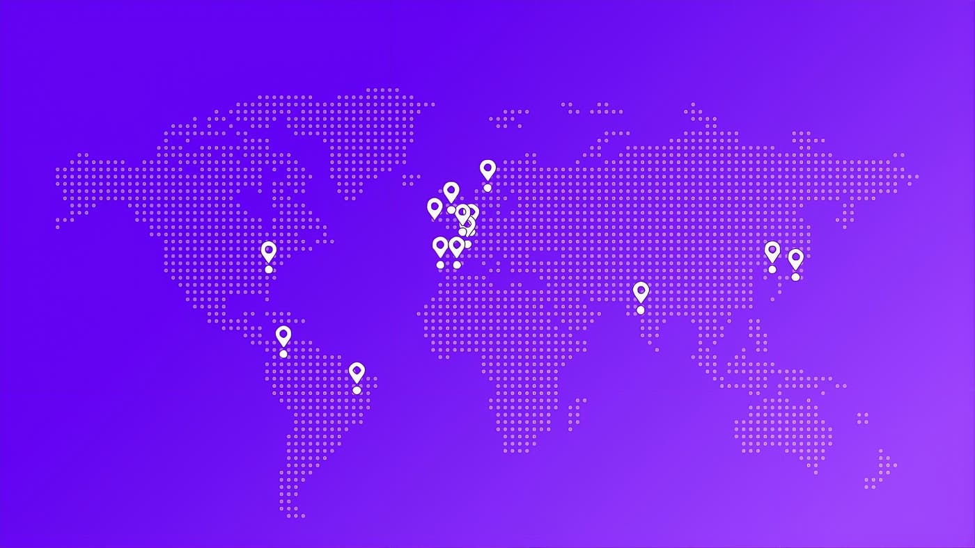 A global map showing many pins spread across the Americas, Europe, and Asia. A global map showing many pins spread across the Americas, Europe, and Asia.
