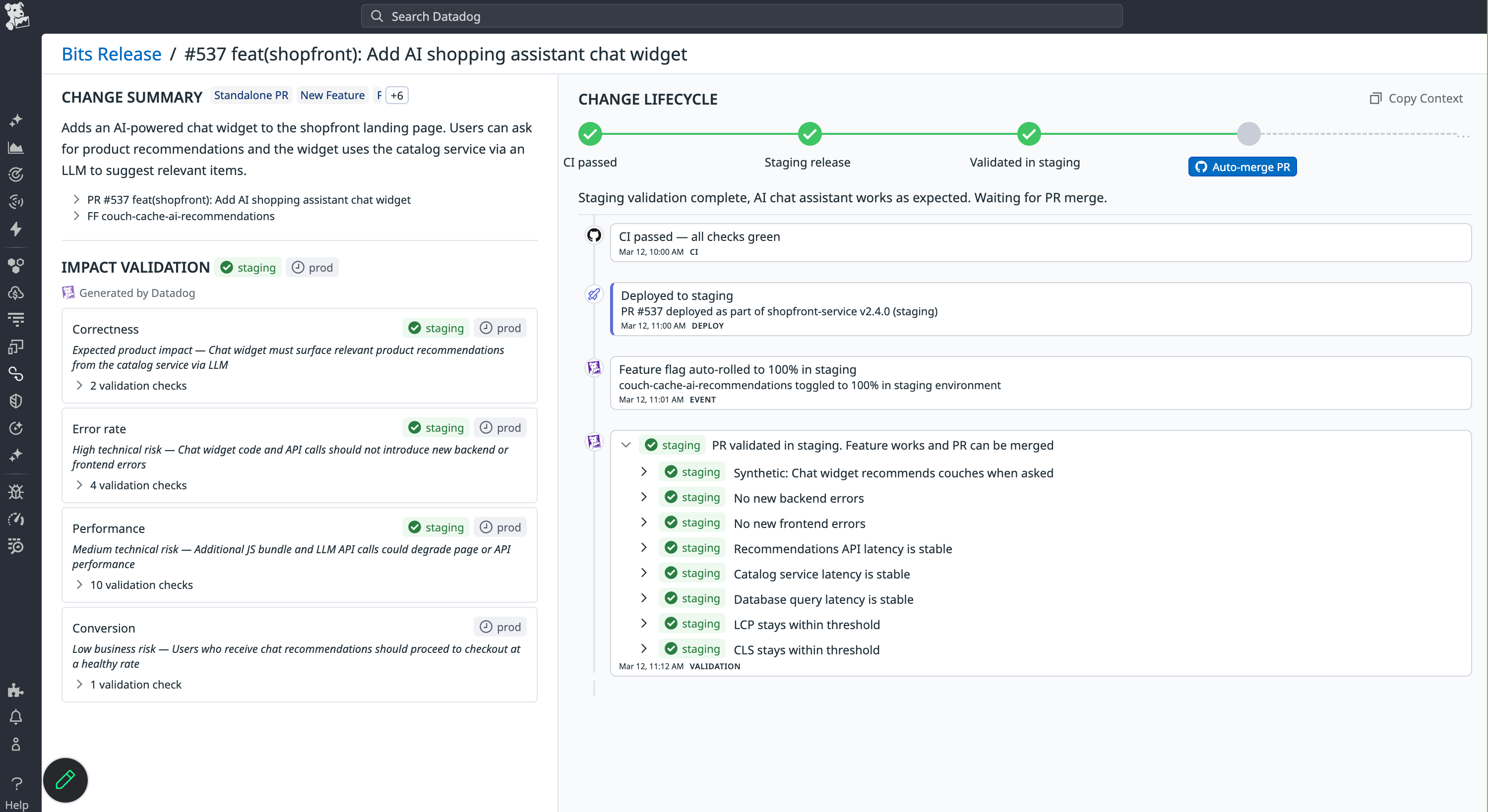 A view showing Bits AI Release verifying code changes before production.