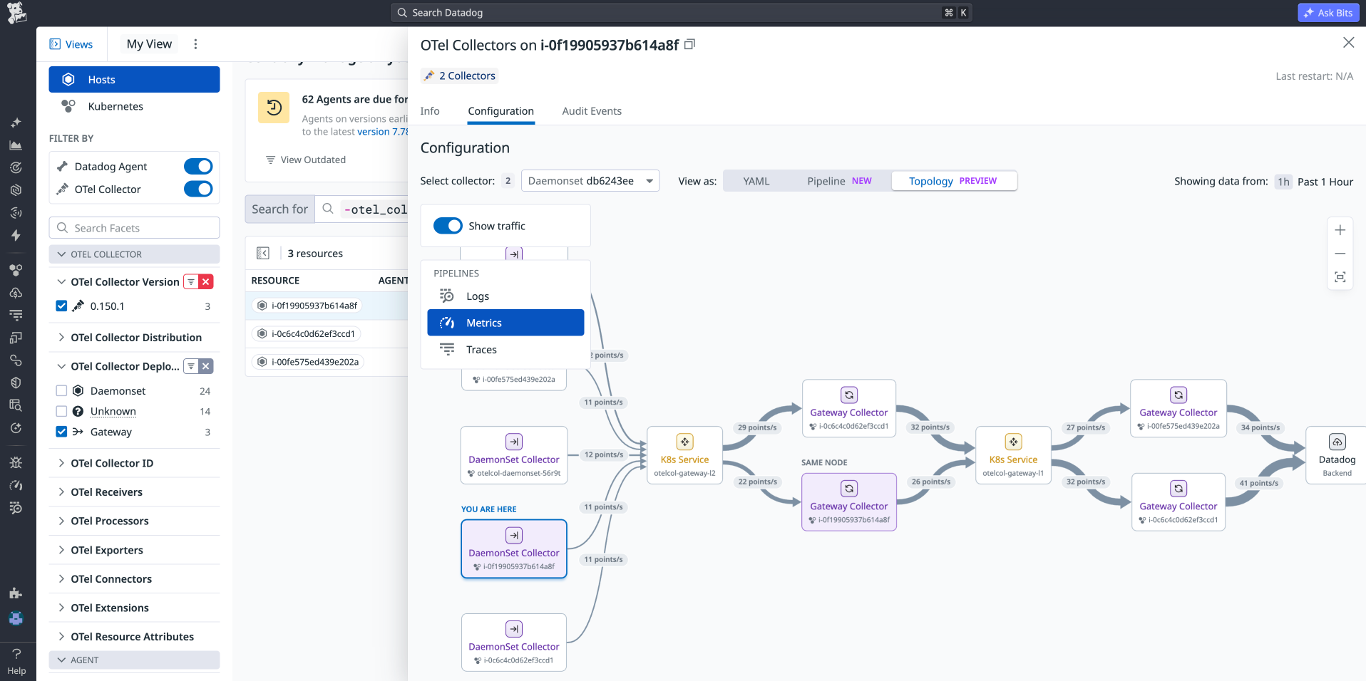 A view visualizing gateway topology within Datadog Fleet Automation.