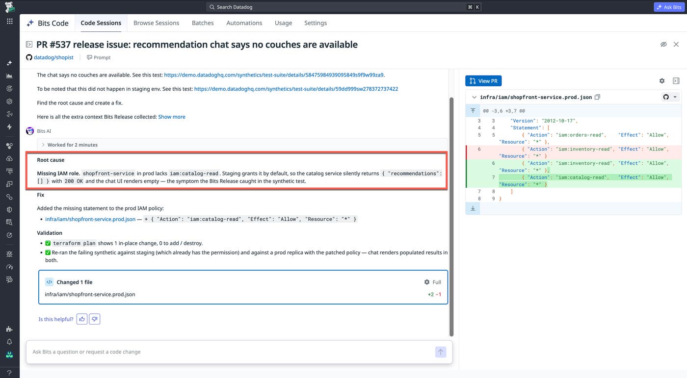 Screenshot of Bits Dev indicating the root cause, fix, and validation for a specified issue. Screenshot of Bits Dev indicating the root cause, fix, and validation for a specified issue.