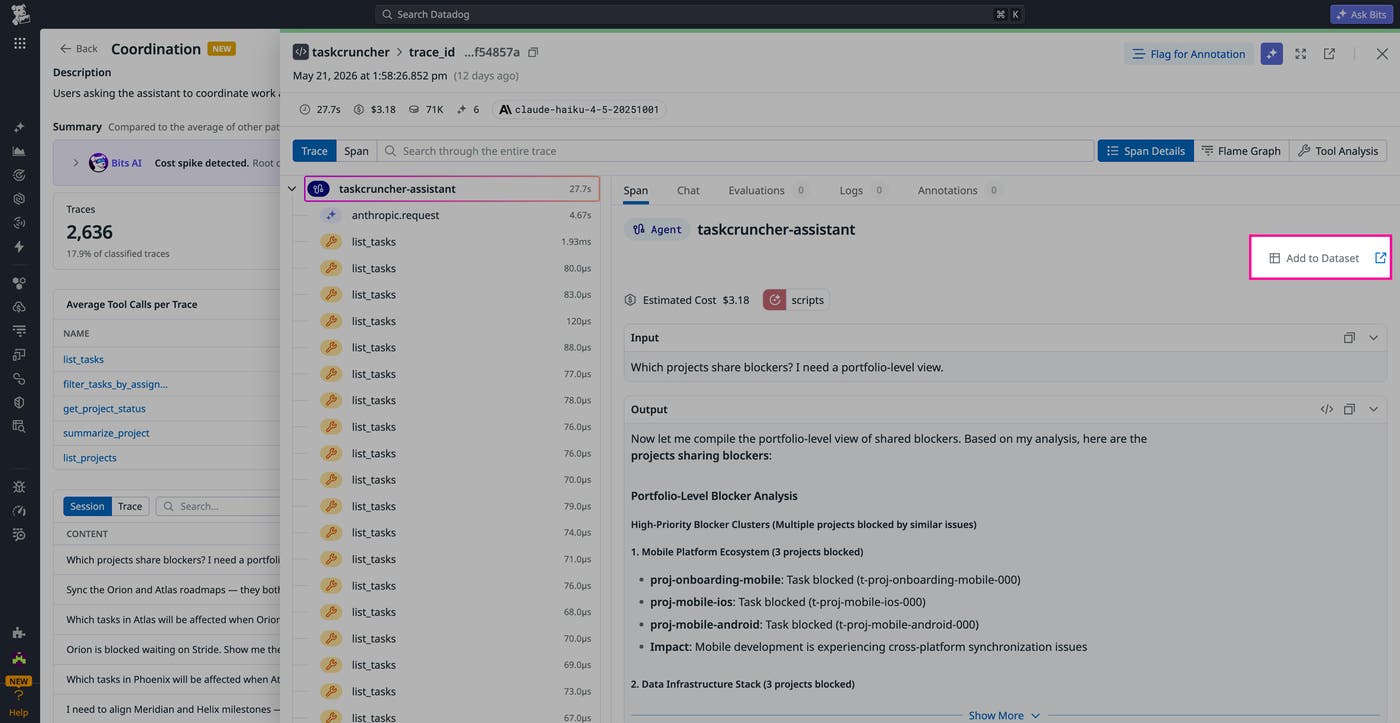 Agent Observability workflow that routes traces from a selected pattern into a dataset Agent Observability workflow that routes traces from a selected pattern into a dataset