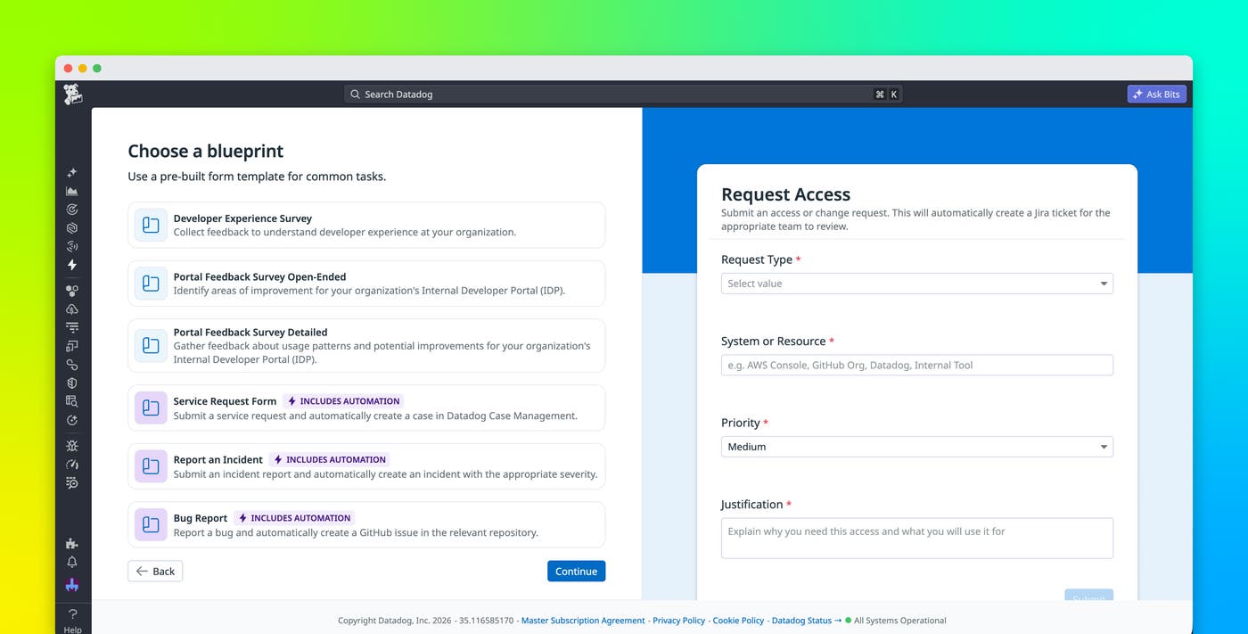 Simplify request flows with Datadog Forms and Case Management Simplify request flows with Datadog Forms and Case Management