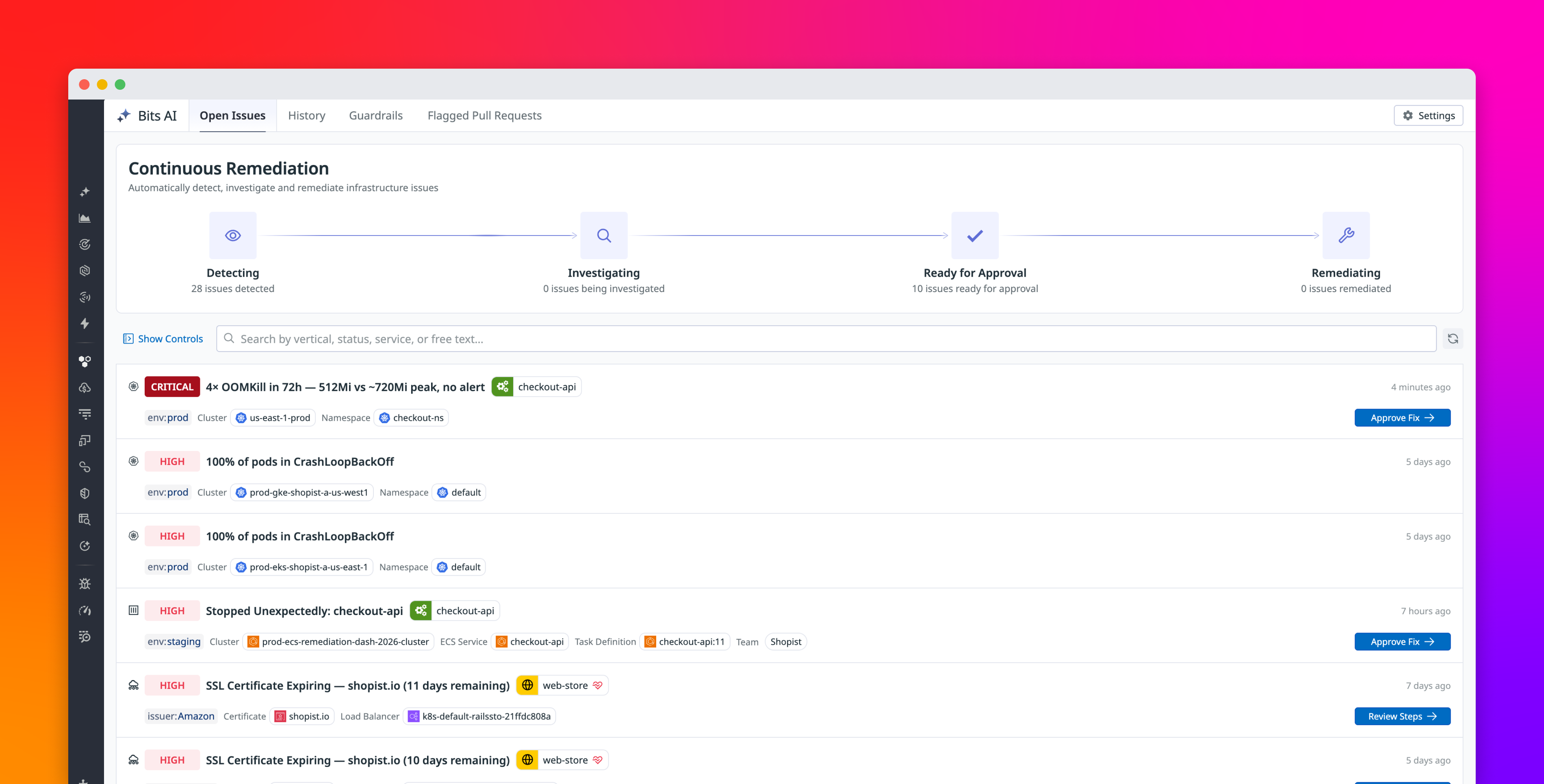 Remediate issues autonomously with Bits Infrastructure Operations