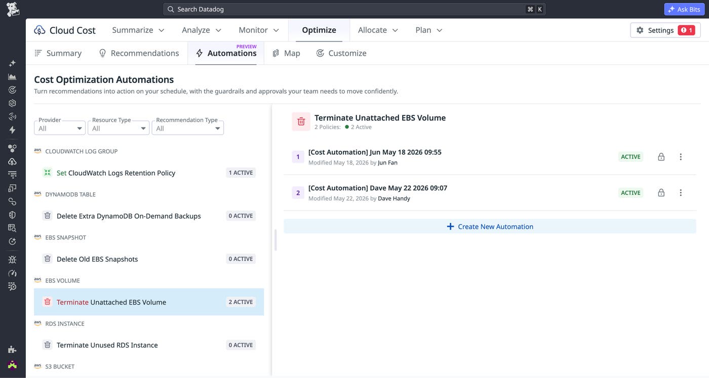 A view showing an automatically executed recommendation by Cloud Cost Management to reduce costs based on specific tags and scopes. A view showing an automatically executed recommendation by Cloud Cost Management to reduce costs based on specific tags and scopes.