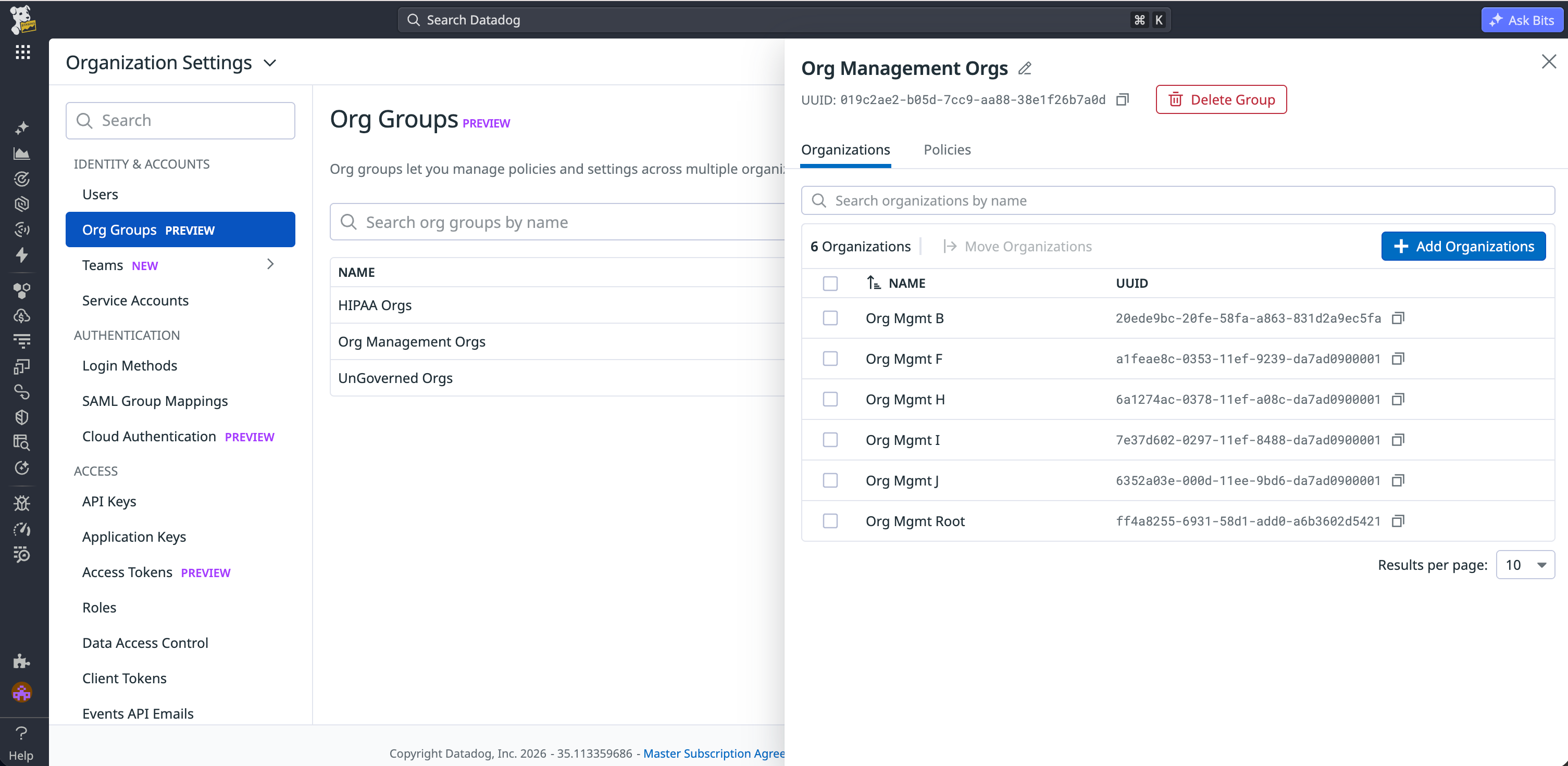 Managing multiple Datadog orgs as a single unit with Organization Groups