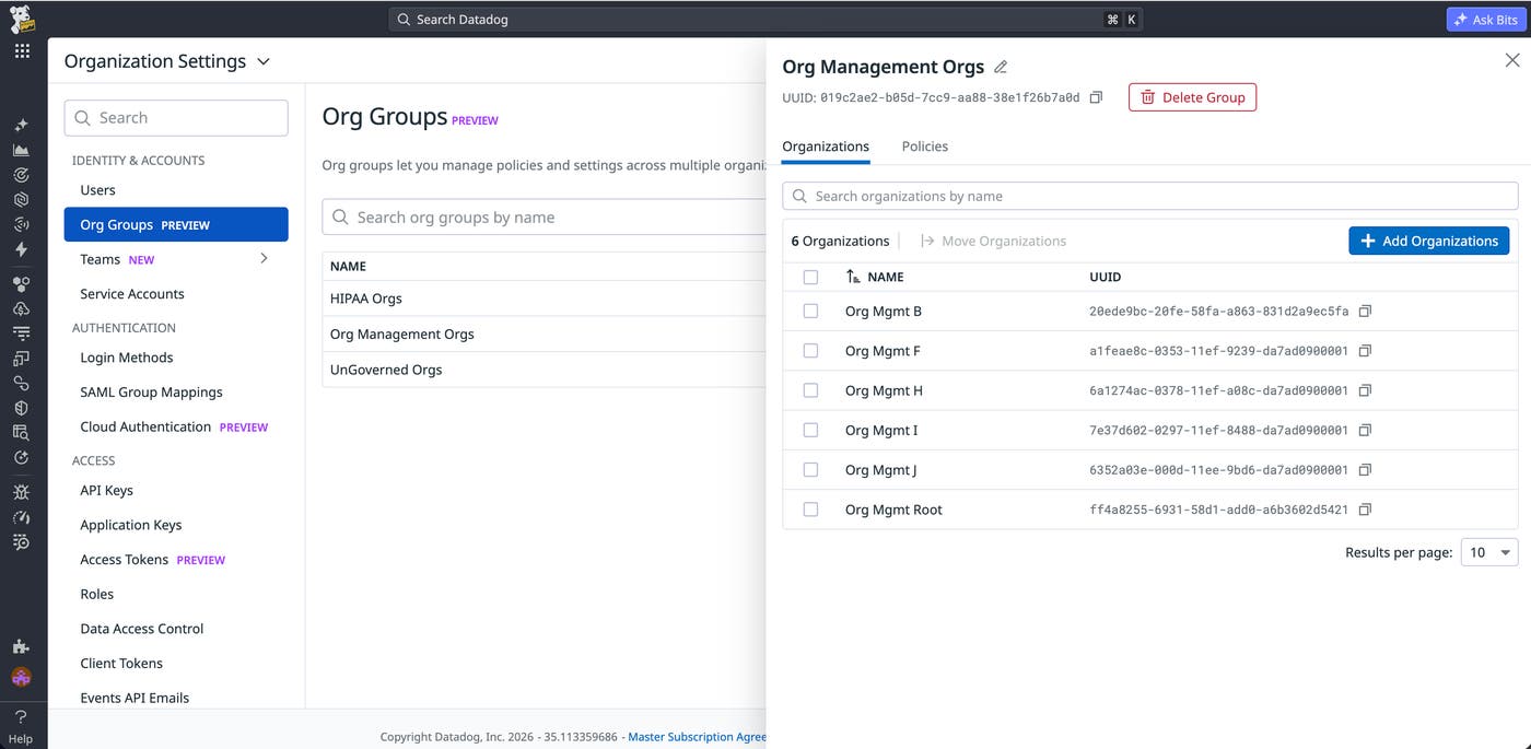 Managing multiple Datadog orgs as a single unit with Organization Groups Managing multiple Datadog orgs as a single unit with Organization Groups