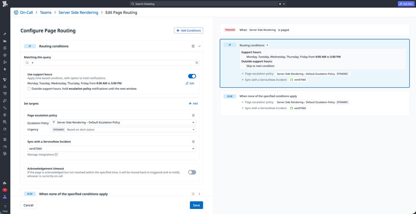On-Call routing rules configured to sync with ServiceNow incidents. On-Call routing rules configured to sync with ServiceNow incidents.