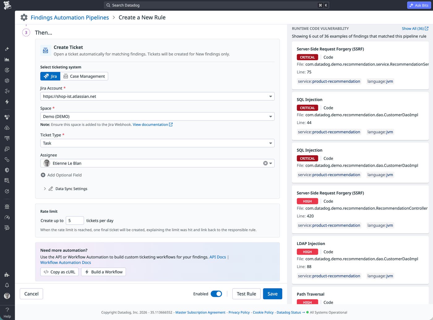 Automation rules for creating a ticket when a security finding matches specific criteria. Automation rules for creating a ticket when a security finding matches specific criteria.