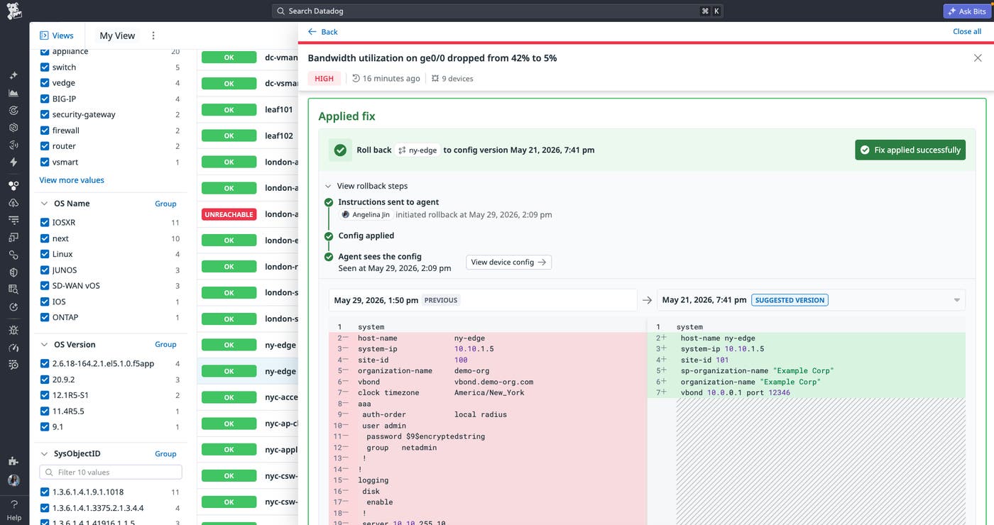 A Network Configuration Management view showing a trace as it moves through a specific config instruction. A Network Configuration Management view showing a trace as it moves through a specific config instruction.