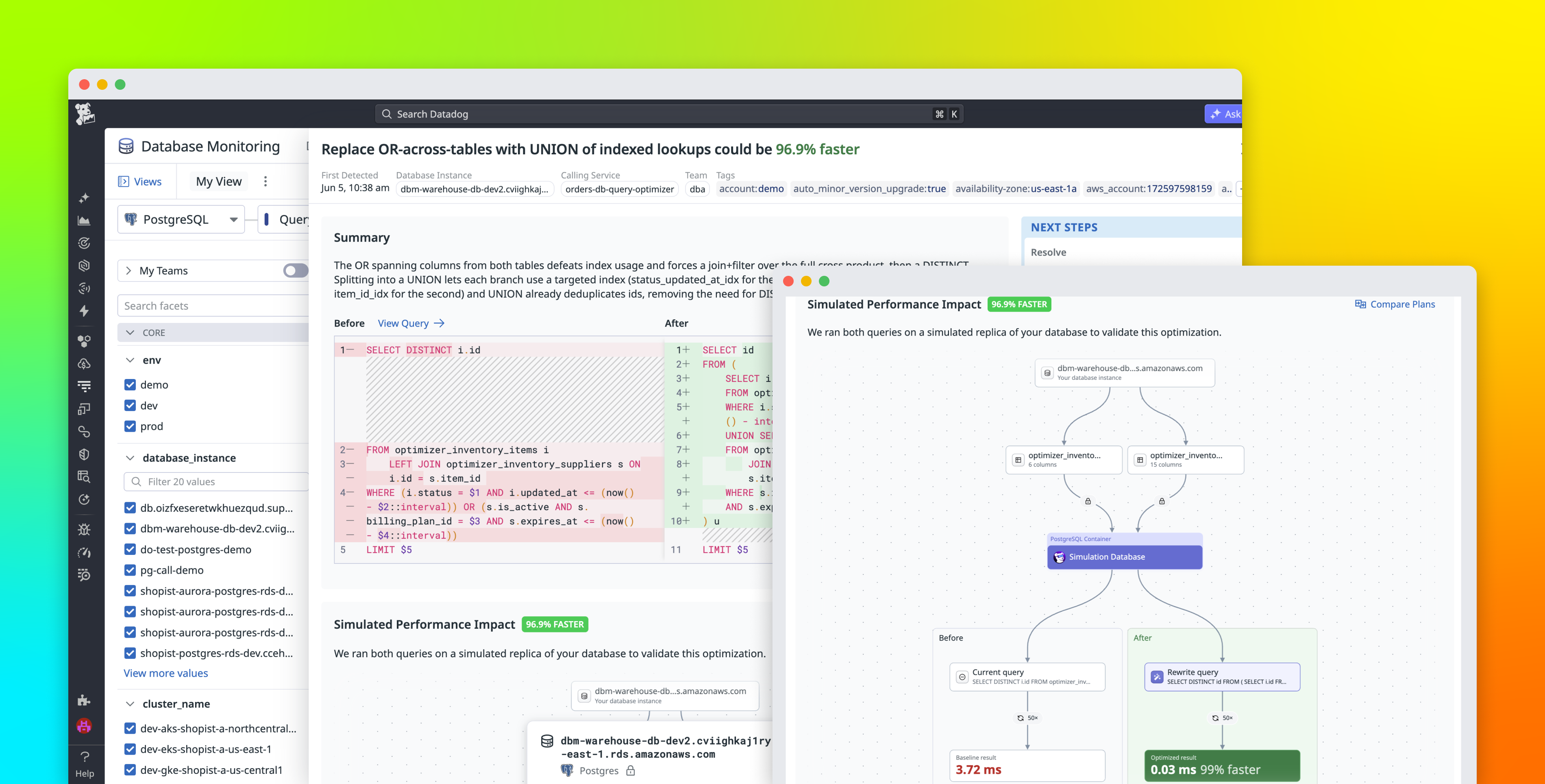Automatically optimize database queries with Datadog Database Monitoring