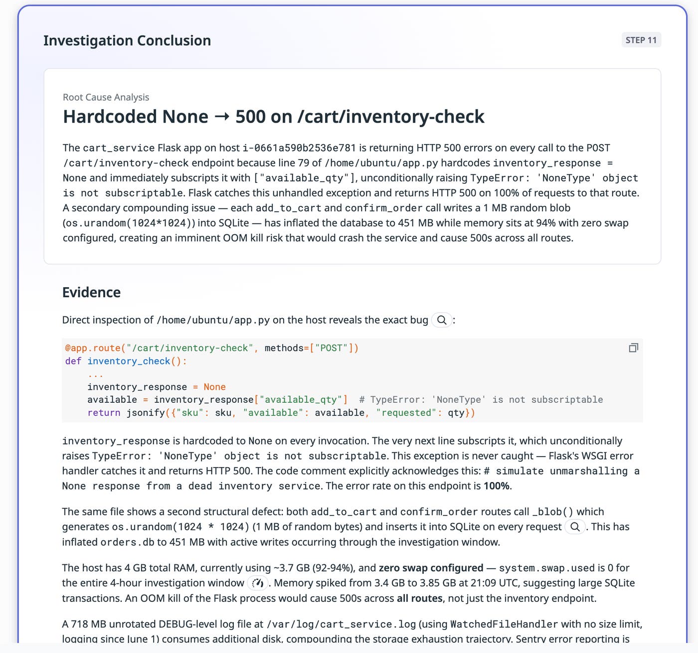 A root cause analysis investigation through the Datadog Agent MCP. A root cause analysis investigation through the Datadog Agent MCP.