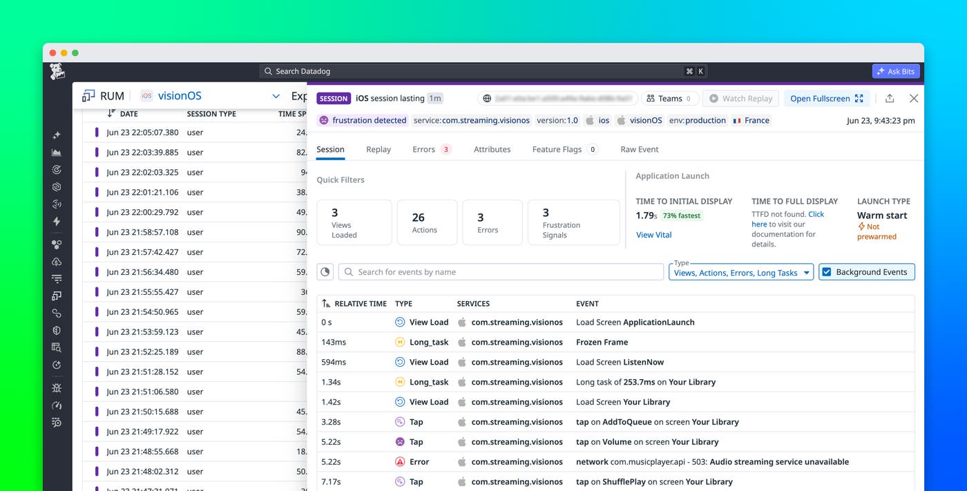 Monitor watchOS and visionOS apps with Datadog RUM Monitor watchOS and visionOS apps with Datadog RUM