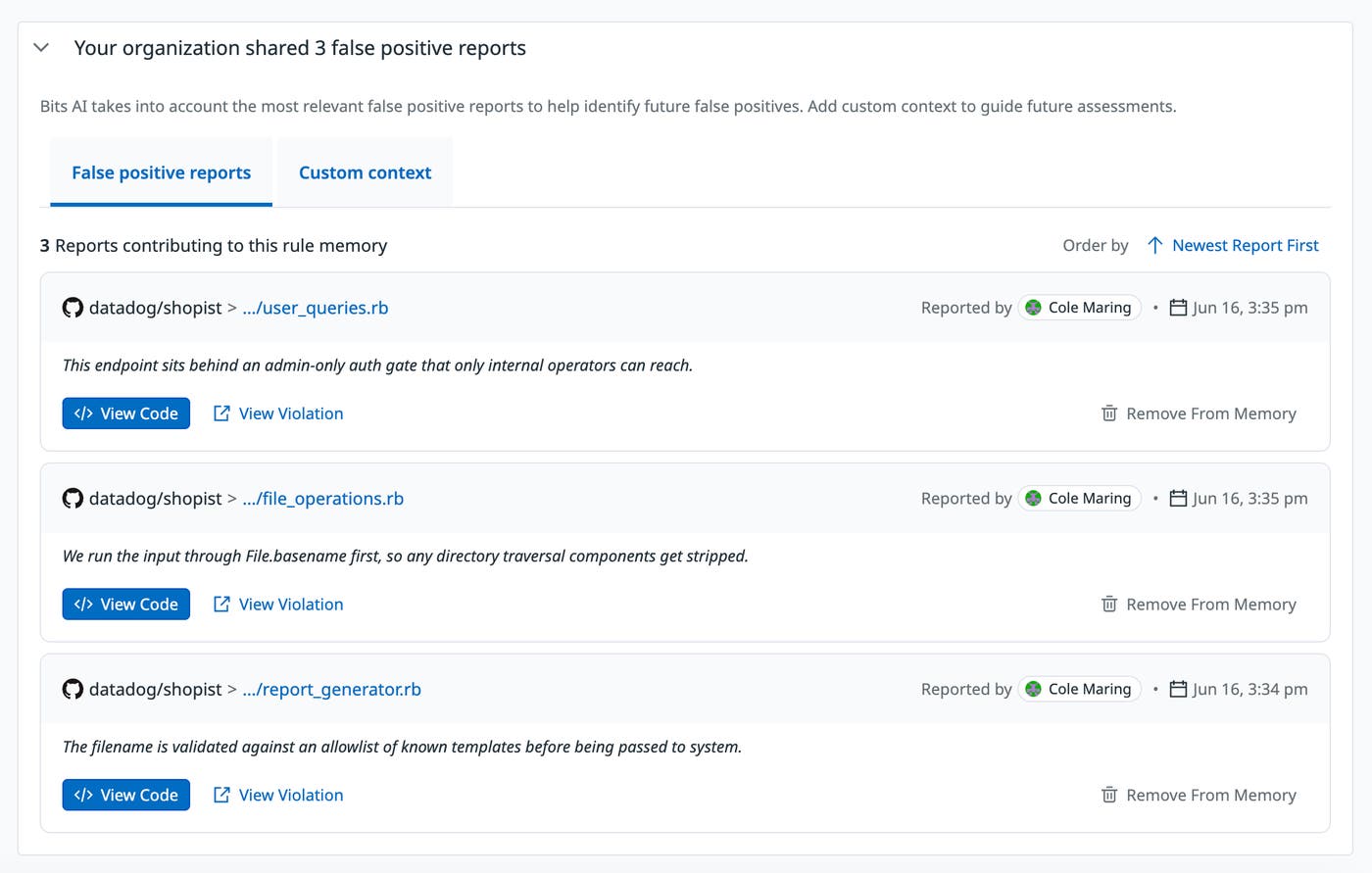 A list of three Bits Memories false positive reports to help Bits accurately assess findings. A list of three Bits Memories false positive reports to help Bits accurately assess findings.