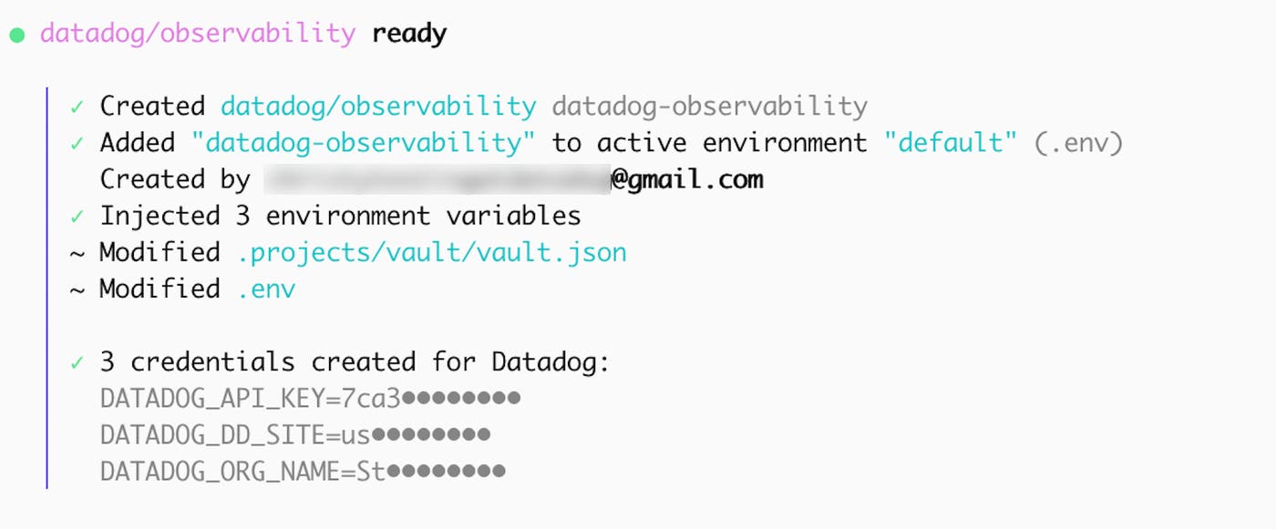 A Datadog API key, site, and organization created from the Stripe CLI during Datadog onboarding. A Datadog API key, site, and organization created from the Stripe CLI during Datadog onboarding.