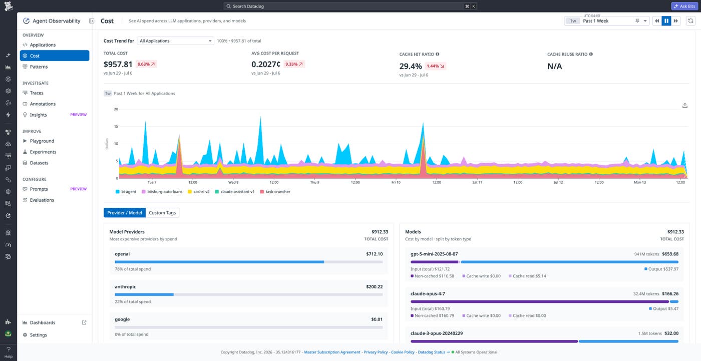 Cost data broken down by model and model provider, helping you understand utilization and cost impact in a multi-model agent environment managed by a gateway Cost data broken down by model and model provider, helping you understand utilization and cost impact in a multi-model agent environment managed by a gateway