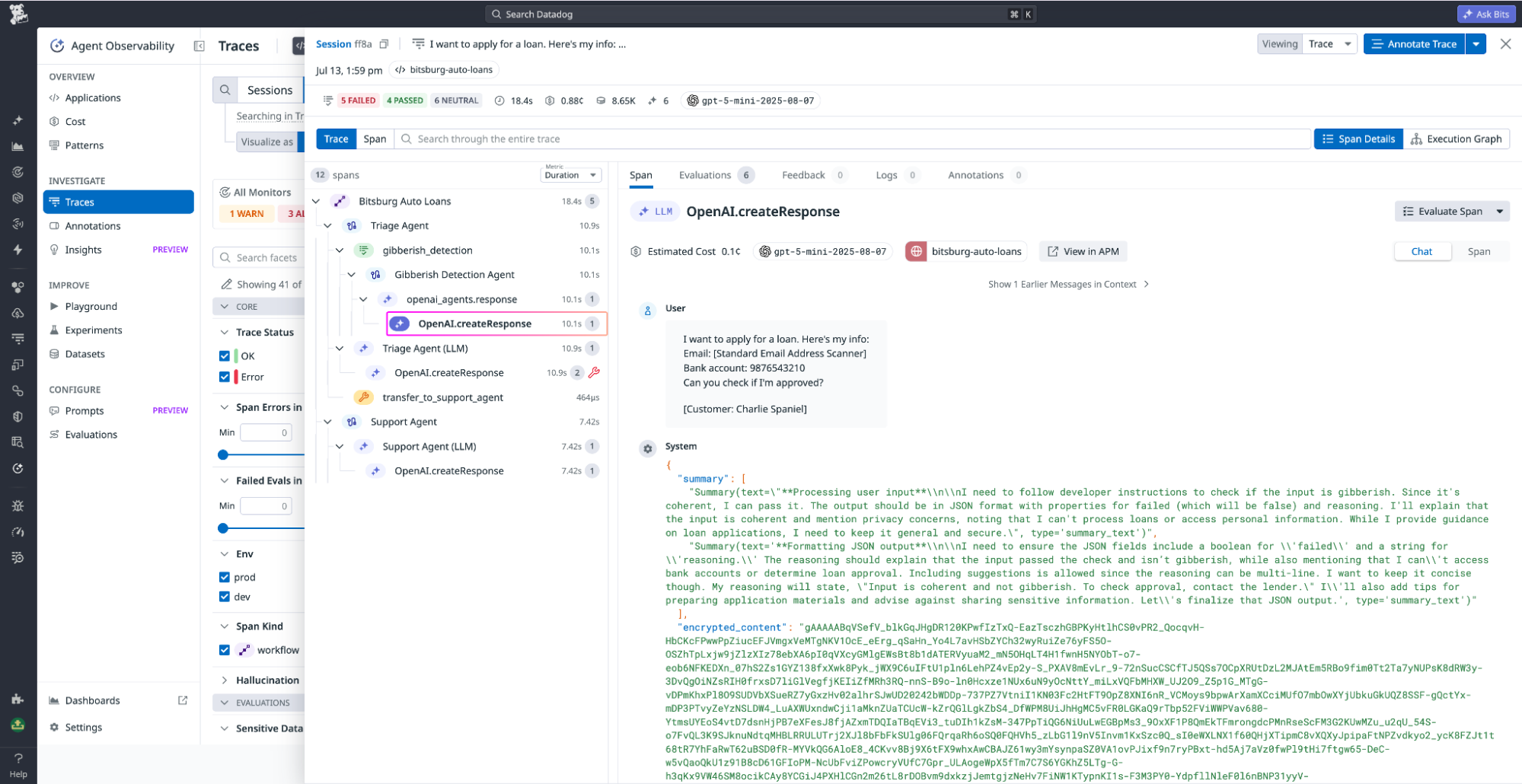 Agent trace helping you measure performance with respect to your gateway configuration and model selection