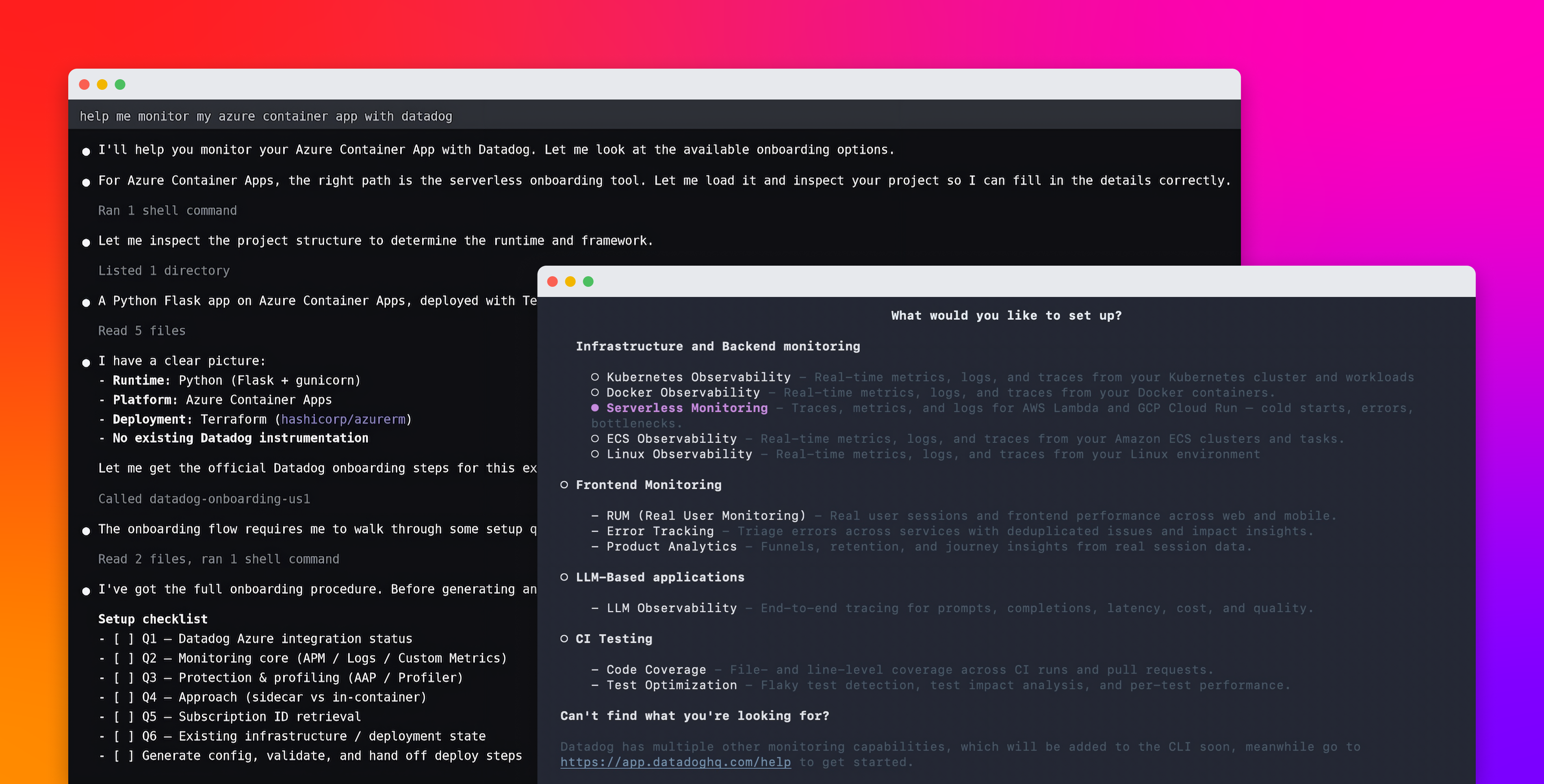 Instrument serverless apps with agentic onboarding