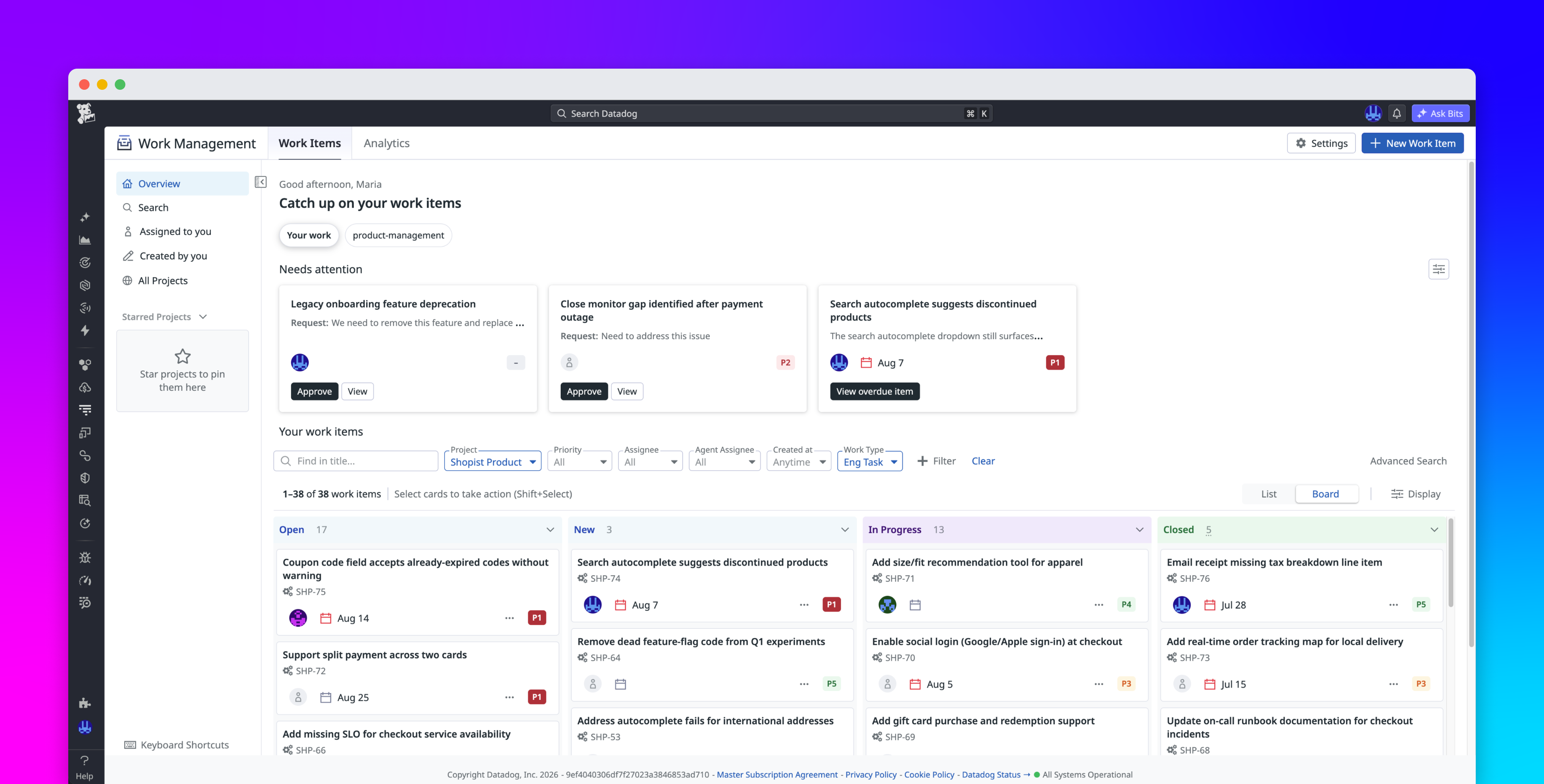 Centralize human and agentic work with Datadog Work Management