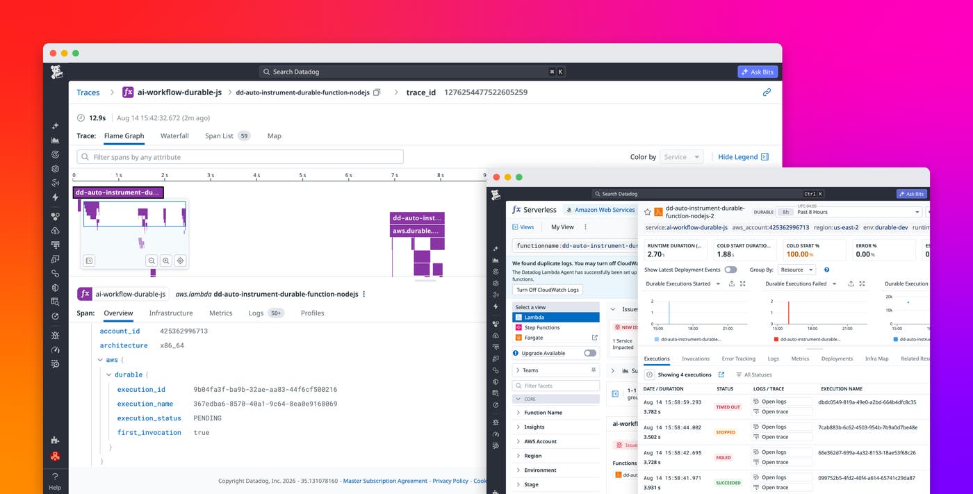 Trace AWS Lambda durable functions with Datadog Trace AWS Lambda durable functions with Datadog