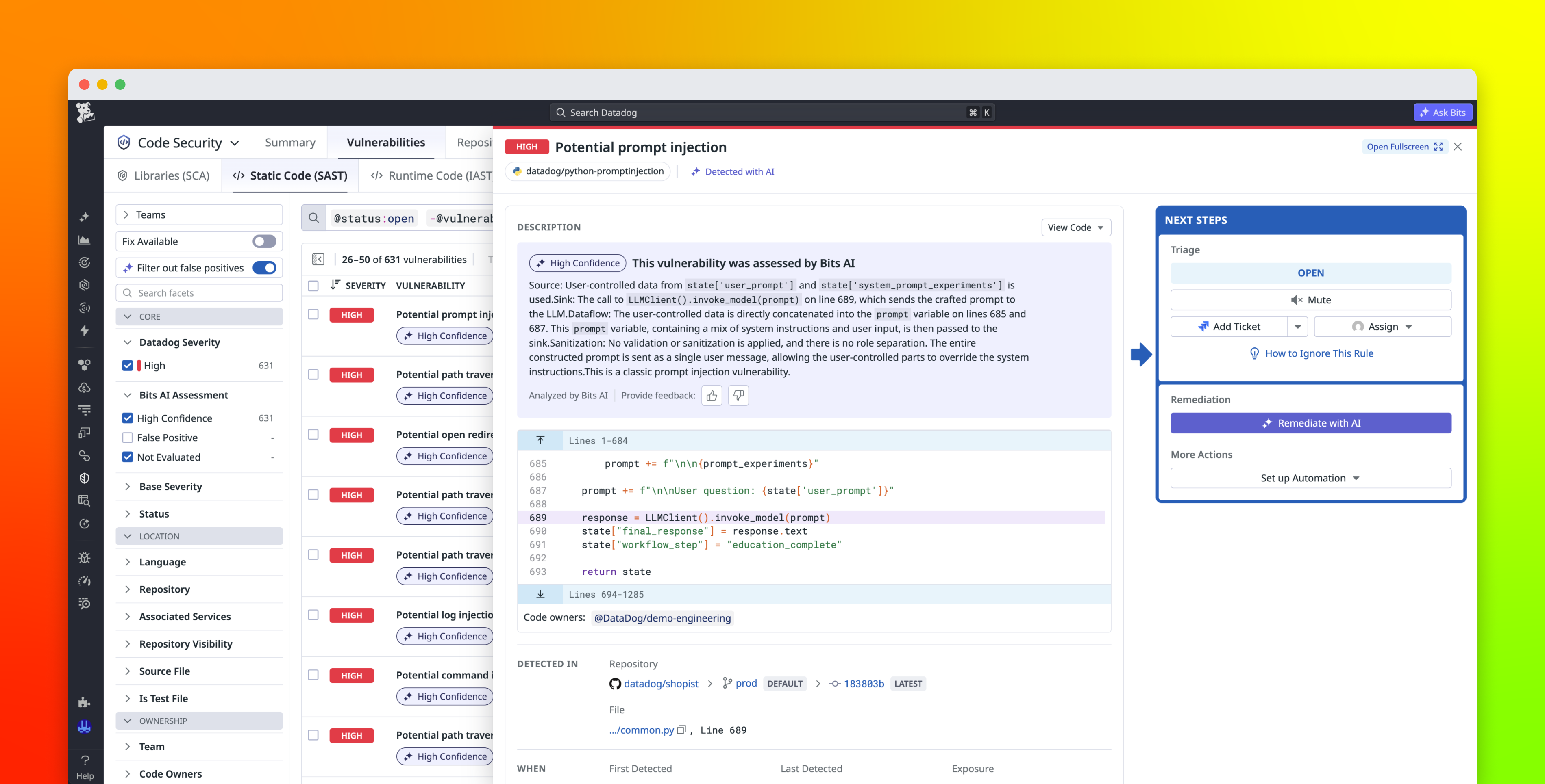 Detect vulnerabilities in LLM applications with Datadog’s AI-native SAST