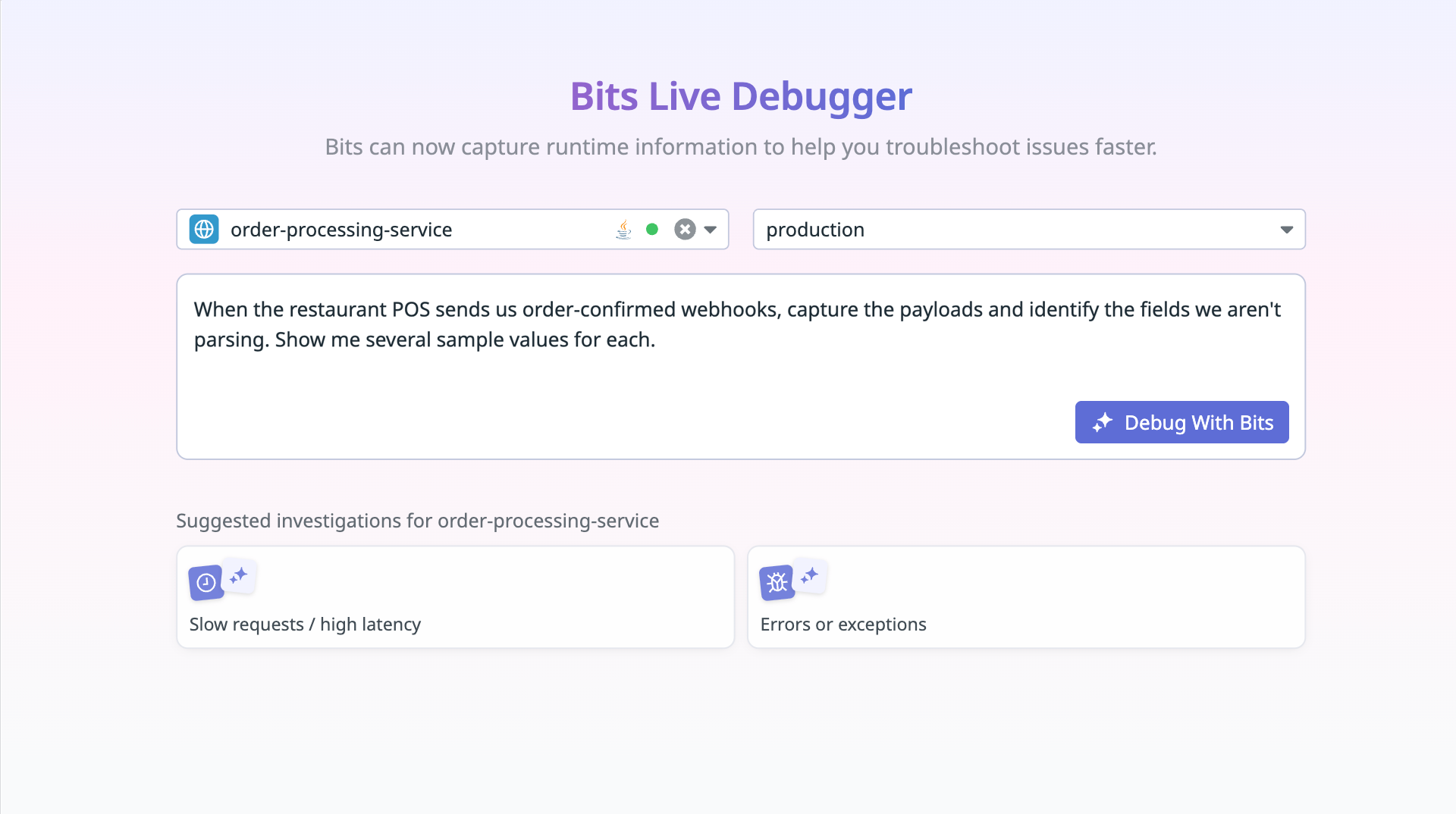 Chatbox for Live Debugger session from a running checkout service.