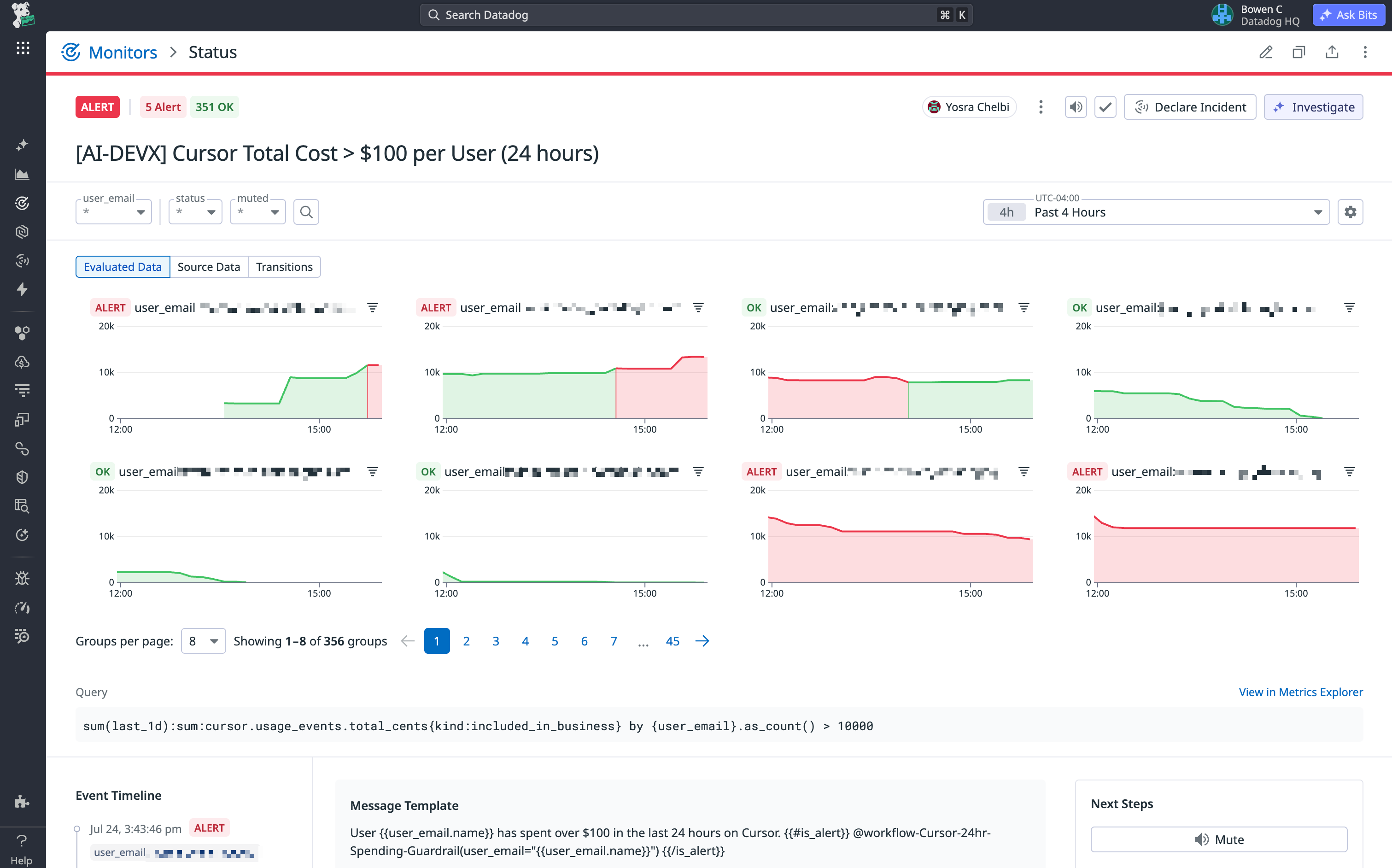 Cost alerts enable us to identify users with expensive usage patterns and direct them to best practices for reducing spend.