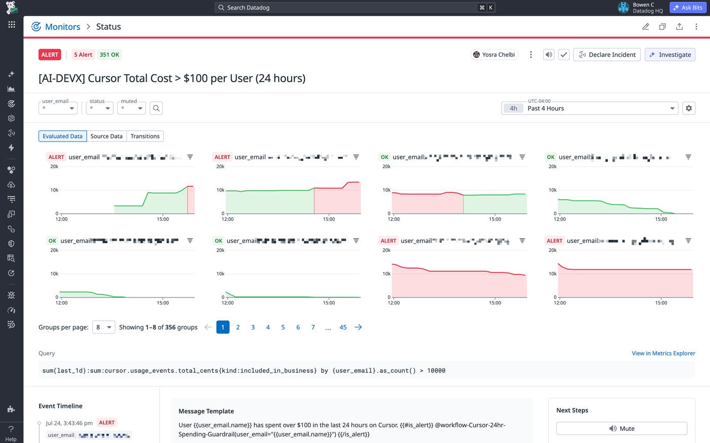 Cost alerts enable us to identify users with expensive usage patterns and direct them to best practices for reducing spend. Cost alerts enable us to identify users with expensive usage patterns and direct them to best practices for reducing spend.