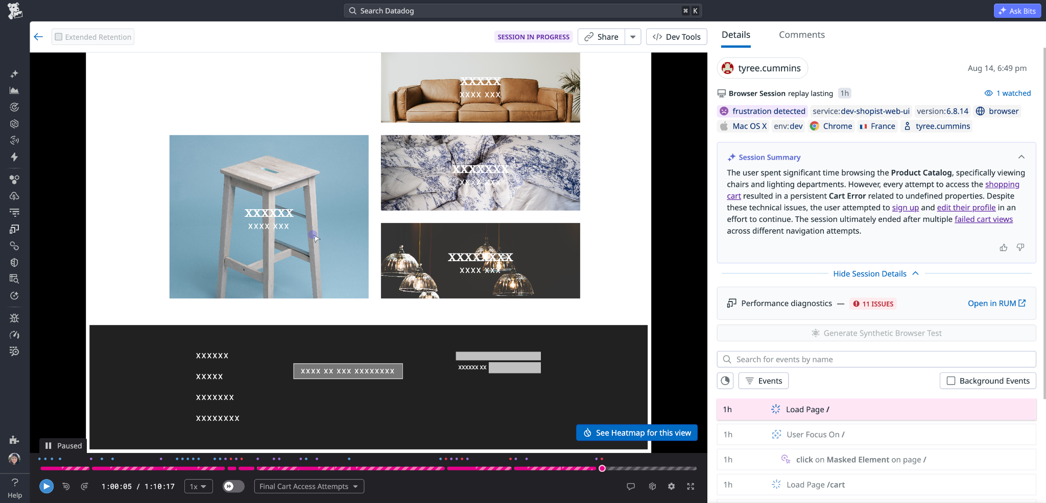 Default masking removes readable action-name context from every session replay interaction.