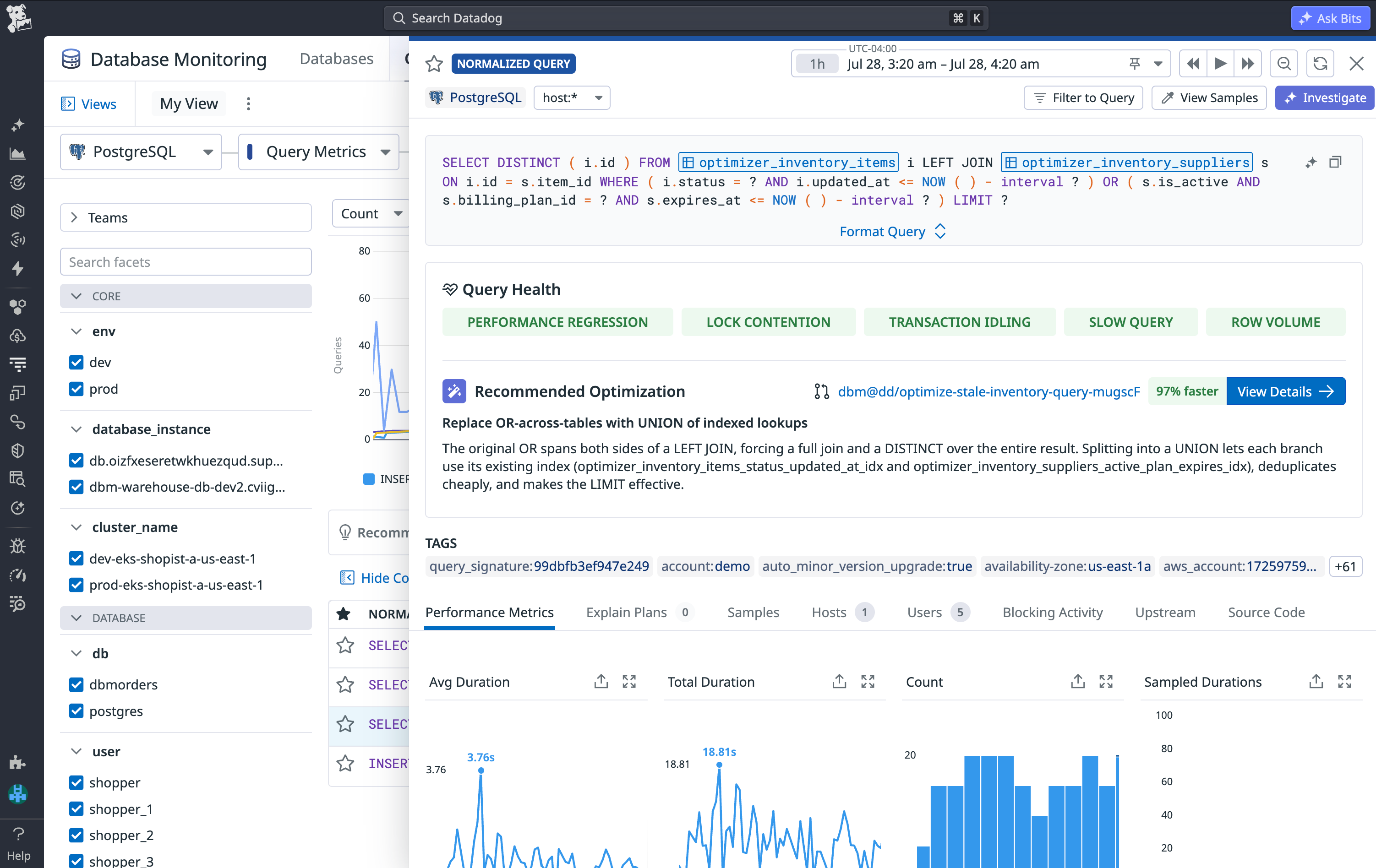 Bits Database Optimization automatically surfaces inefficient queries and recommends faster rewrites.