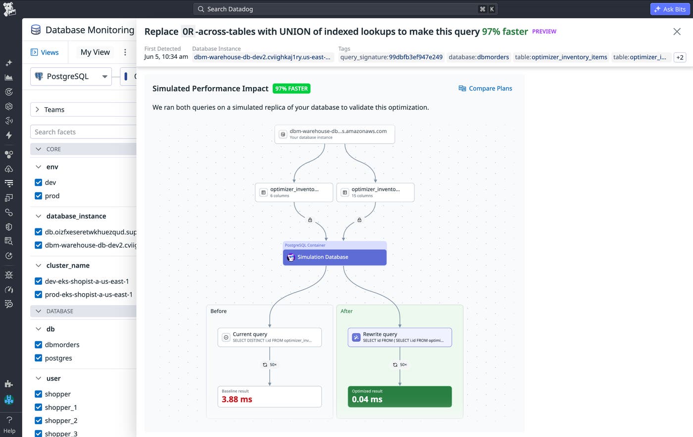 Bits uses a database simulation to test query rewrites against existing queries, enabling you to get performance insights without the risks associated with using production data. Bits uses a database simulation to test query rewrites against existing queries, enabling you to get performance insights without the risks associated with using production data.