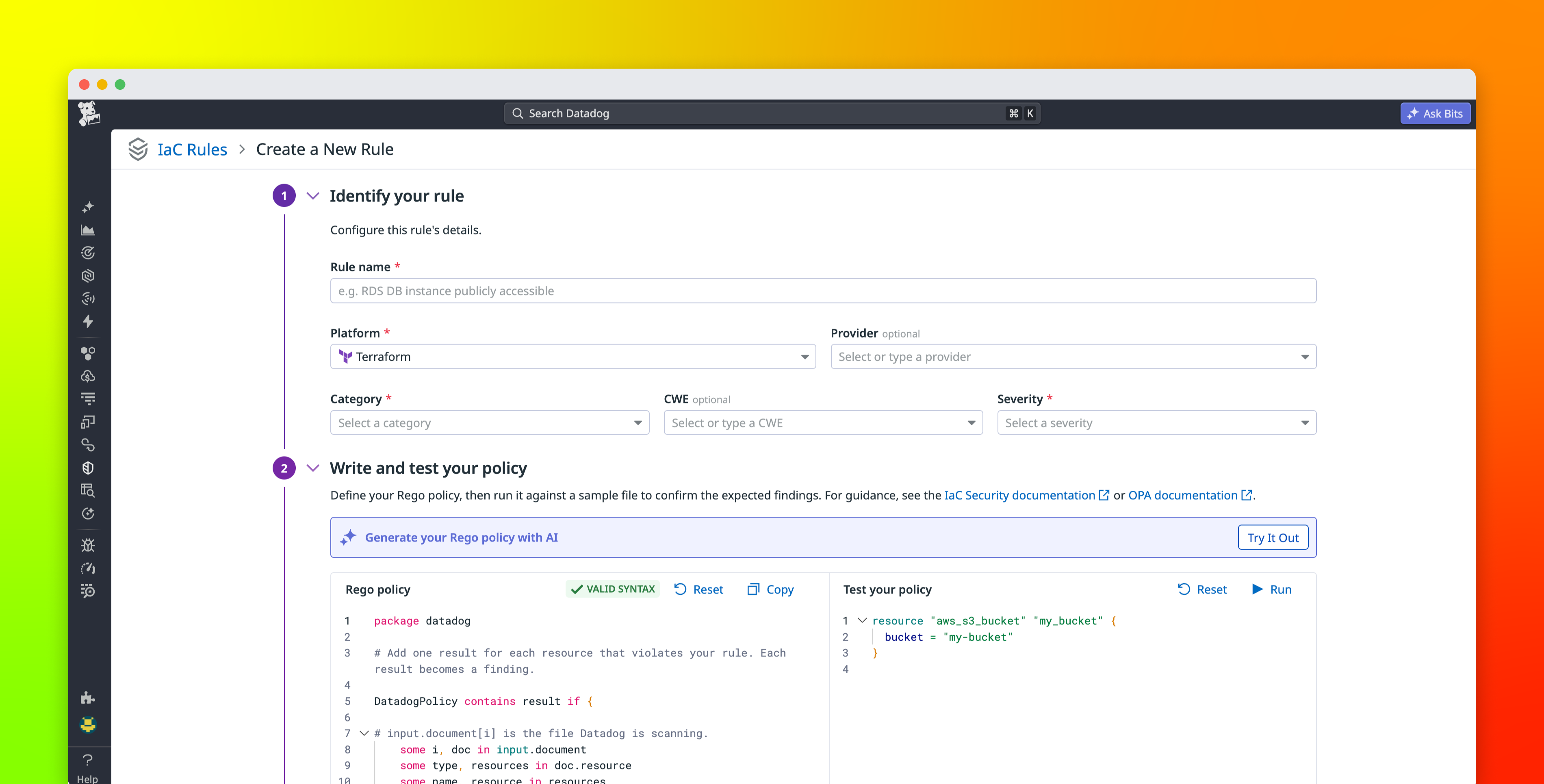 Enforce custom rules in Datadog IaC Security scanning