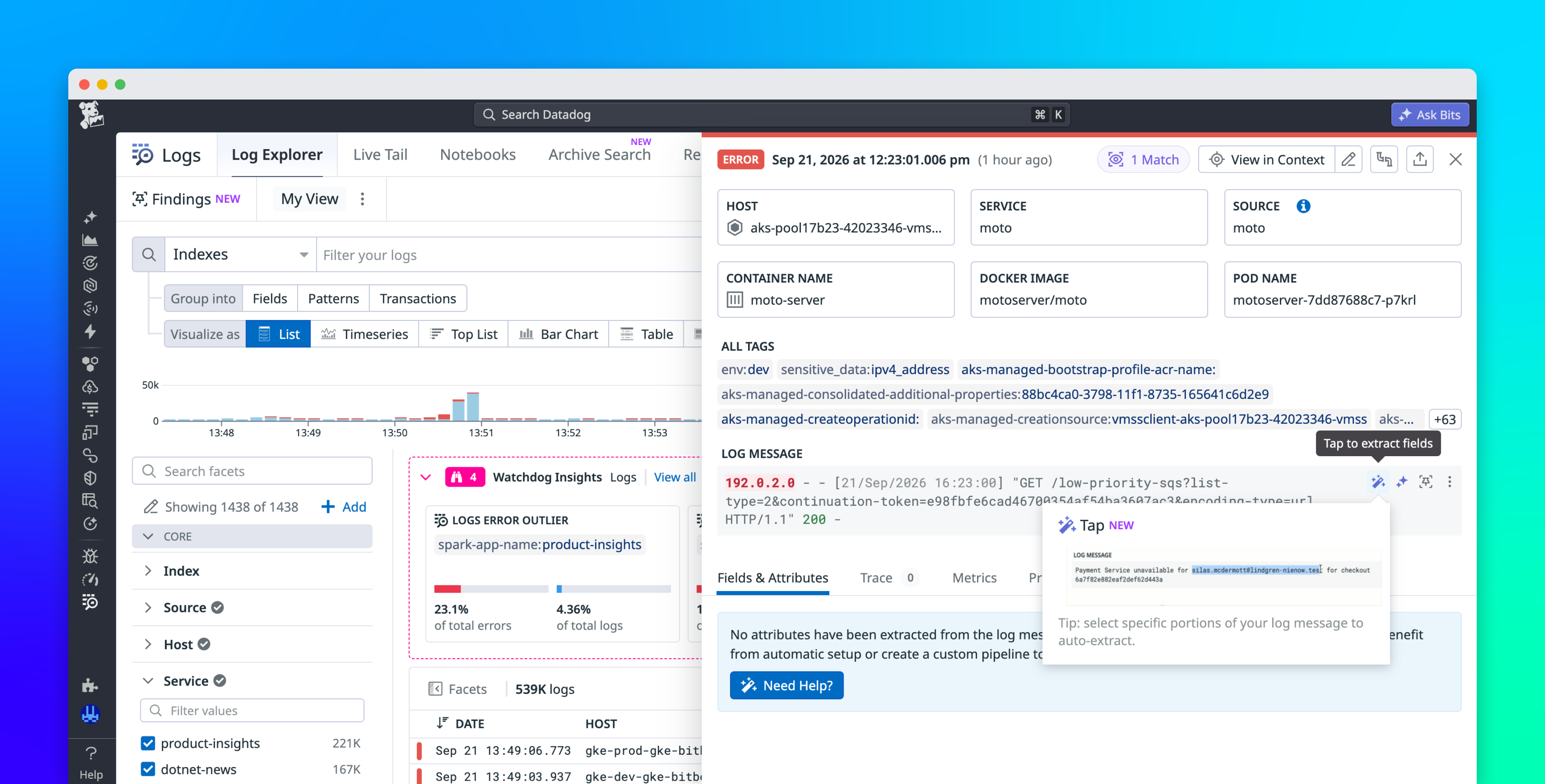 Find answers in your logs faster with Datadog’s Tap to Parse