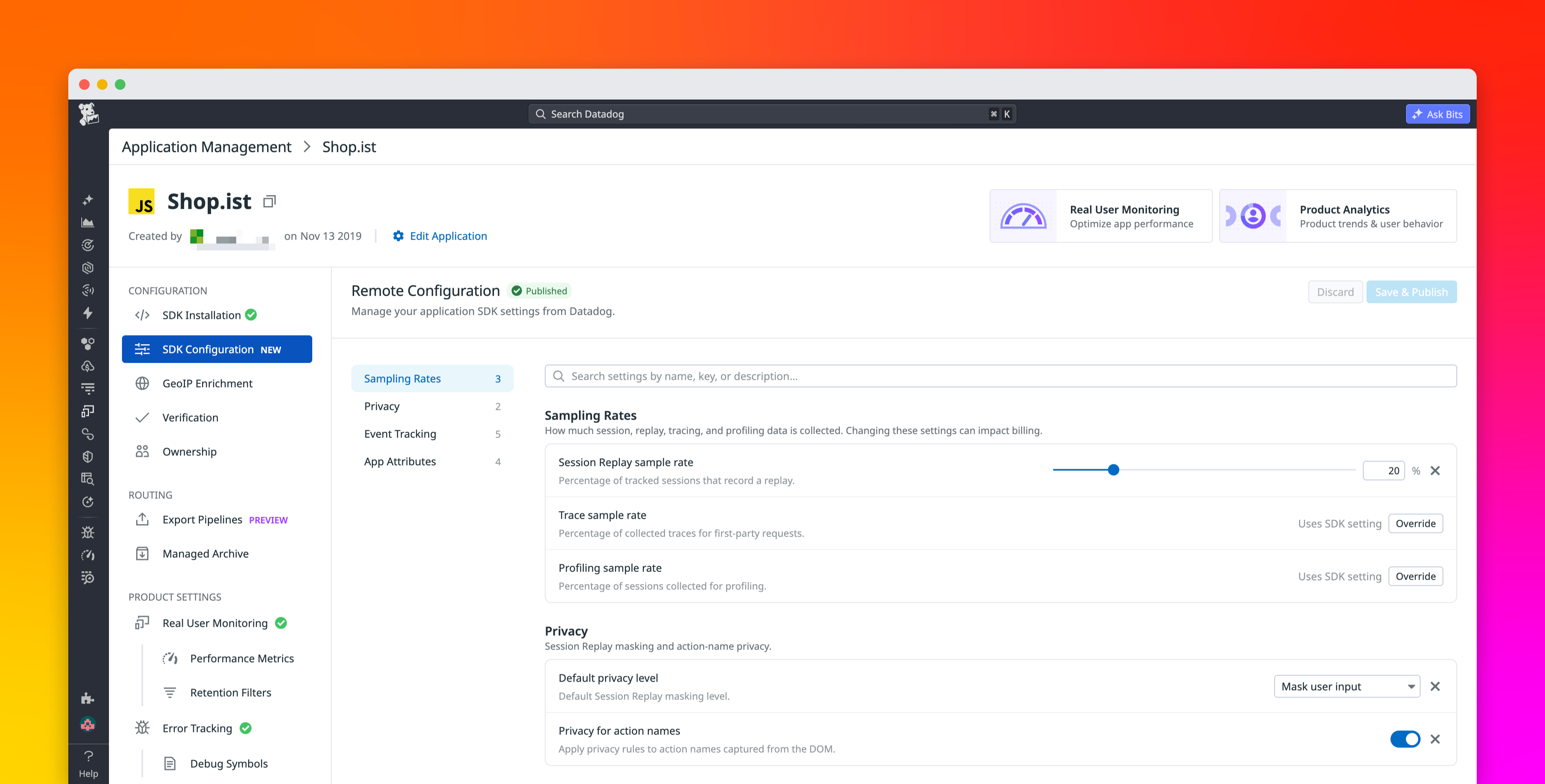 Configure RUM SDKs remotely from Datadog