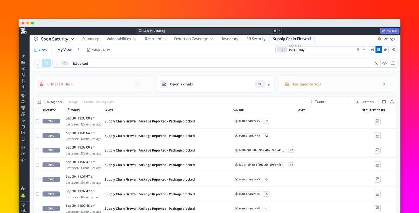 Block malicious packages across your organization with Supply Chain Firewall and Datadog Code Security Block malicious packages across your organization with Supply Chain Firewall and Datadog Code Security