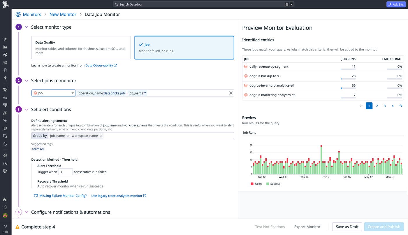 Datadog Data Job Monitor configuration page. Datadog Data Job Monitor configuration page.