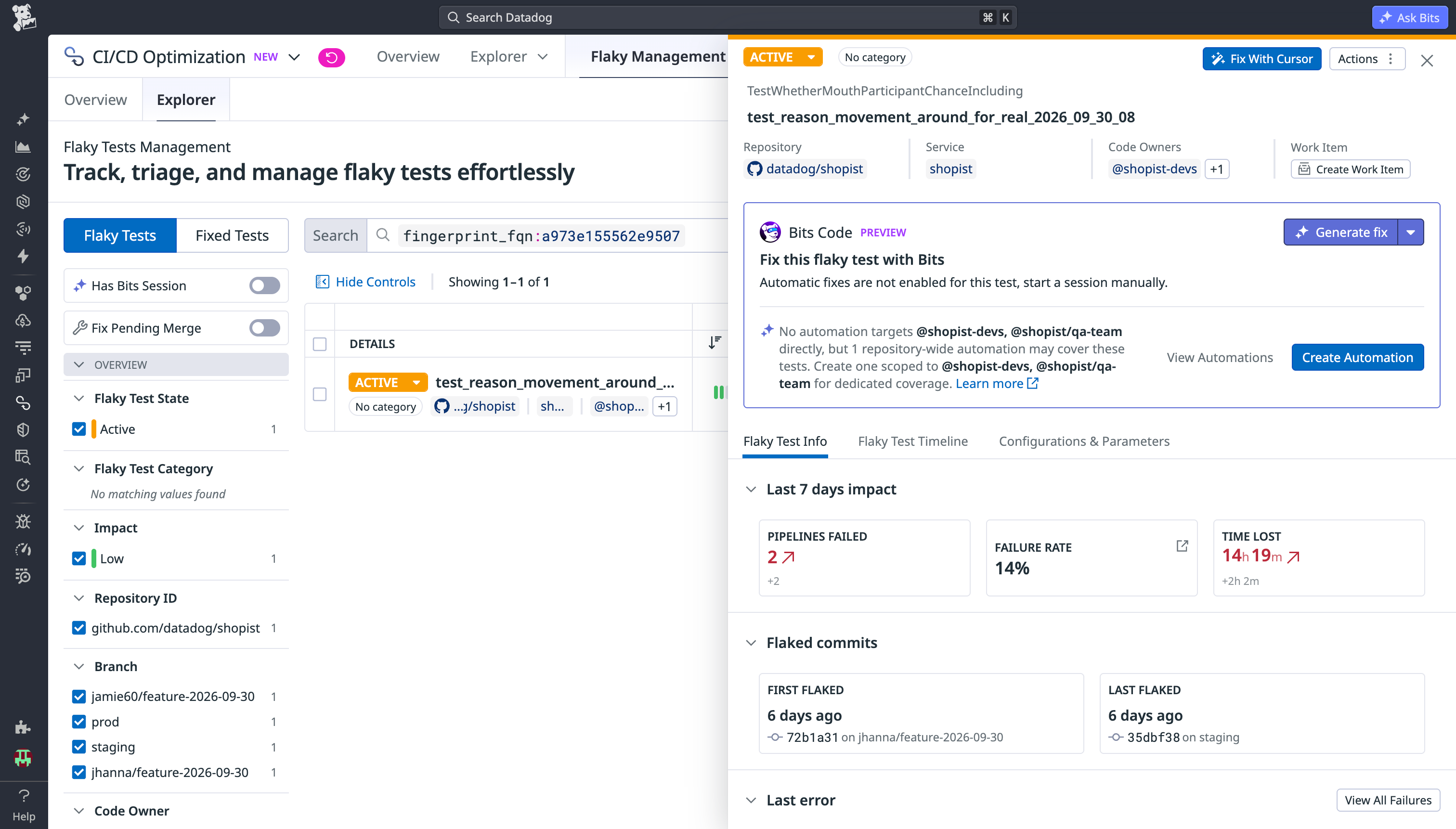 CI/CD Optimization connecting pipeline and test performance in one investigation workflow via Flaky Management.