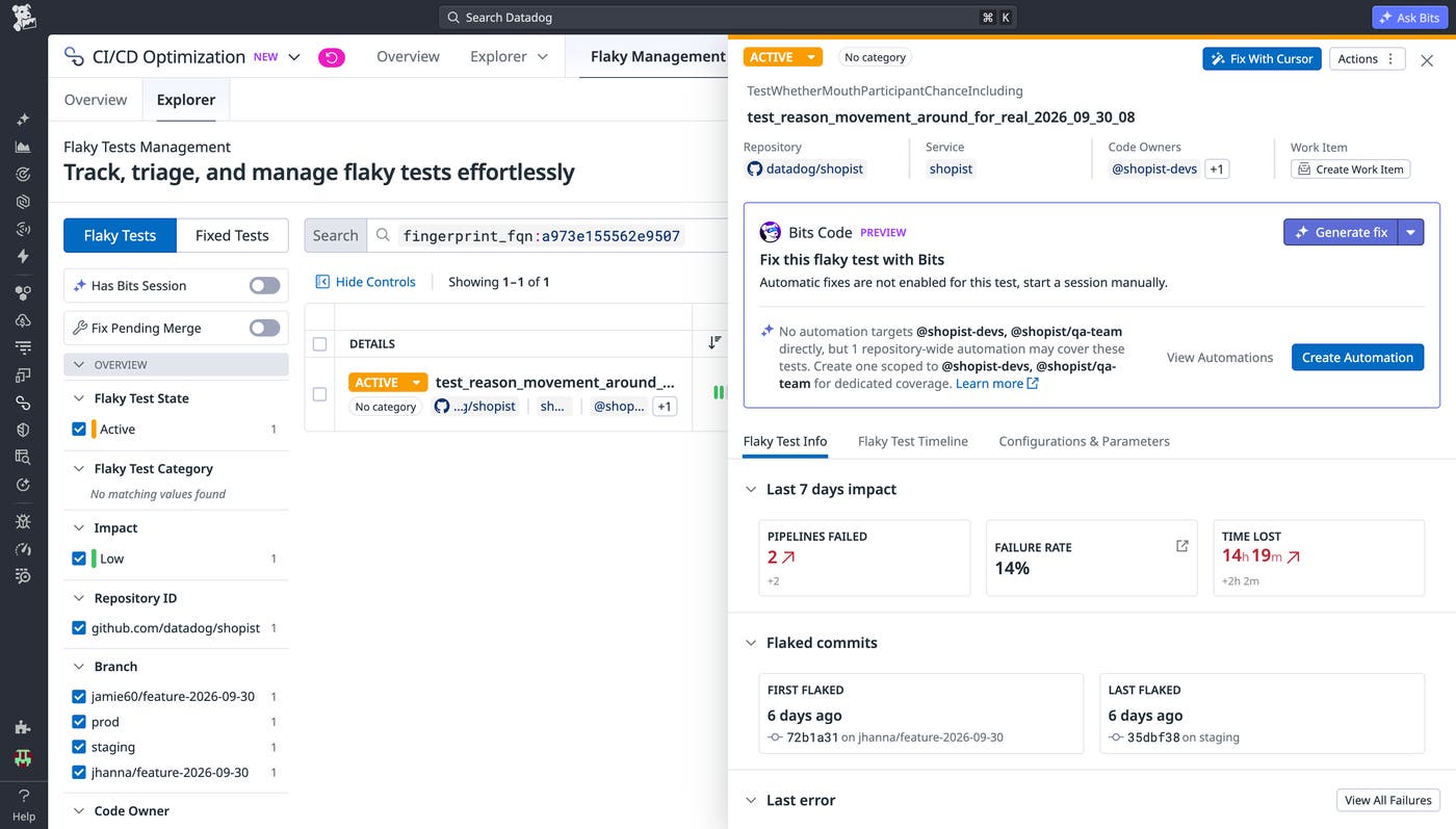 CI/CD Optimization connecting pipeline and test performance in one investigation workflow via Flaky Management. CI/CD Optimization connecting pipeline and test performance in one investigation workflow via Flaky Management.