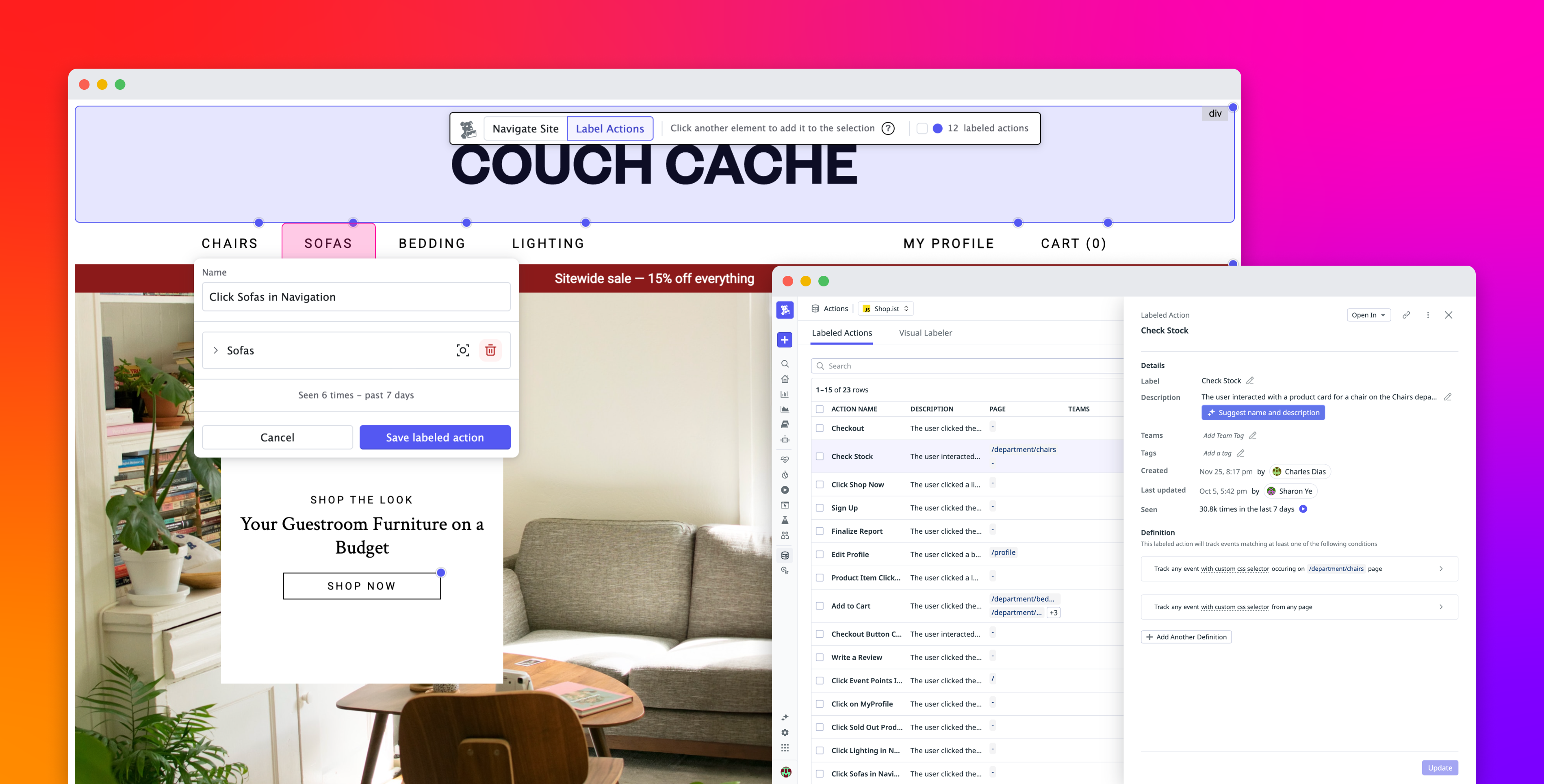 Define user actions on your web app with visual labeling in Product Analytics