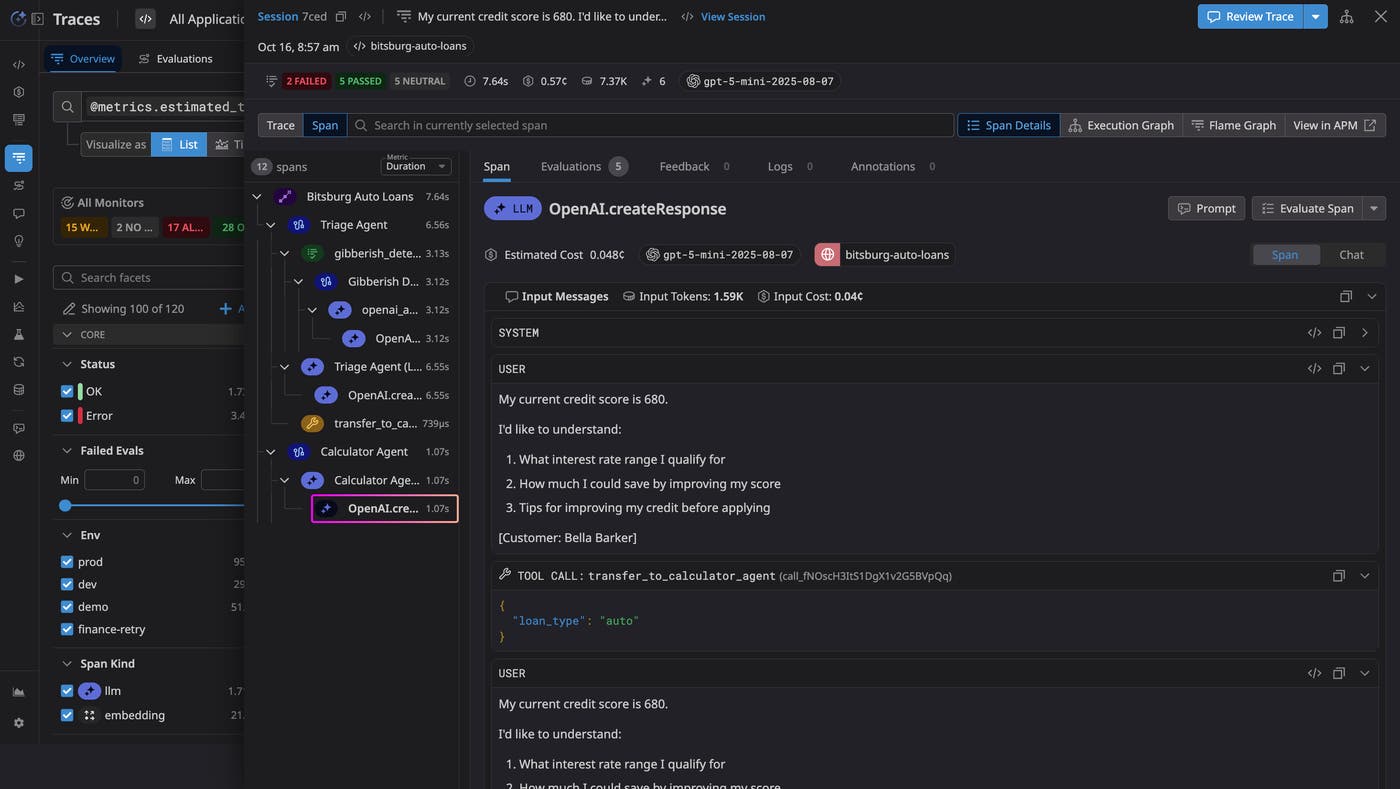 Agent Observability trace breaking an expensive request into agent, tool, and LLM operations. Agent Observability trace breaking an expensive request into agent, tool, and LLM operations.