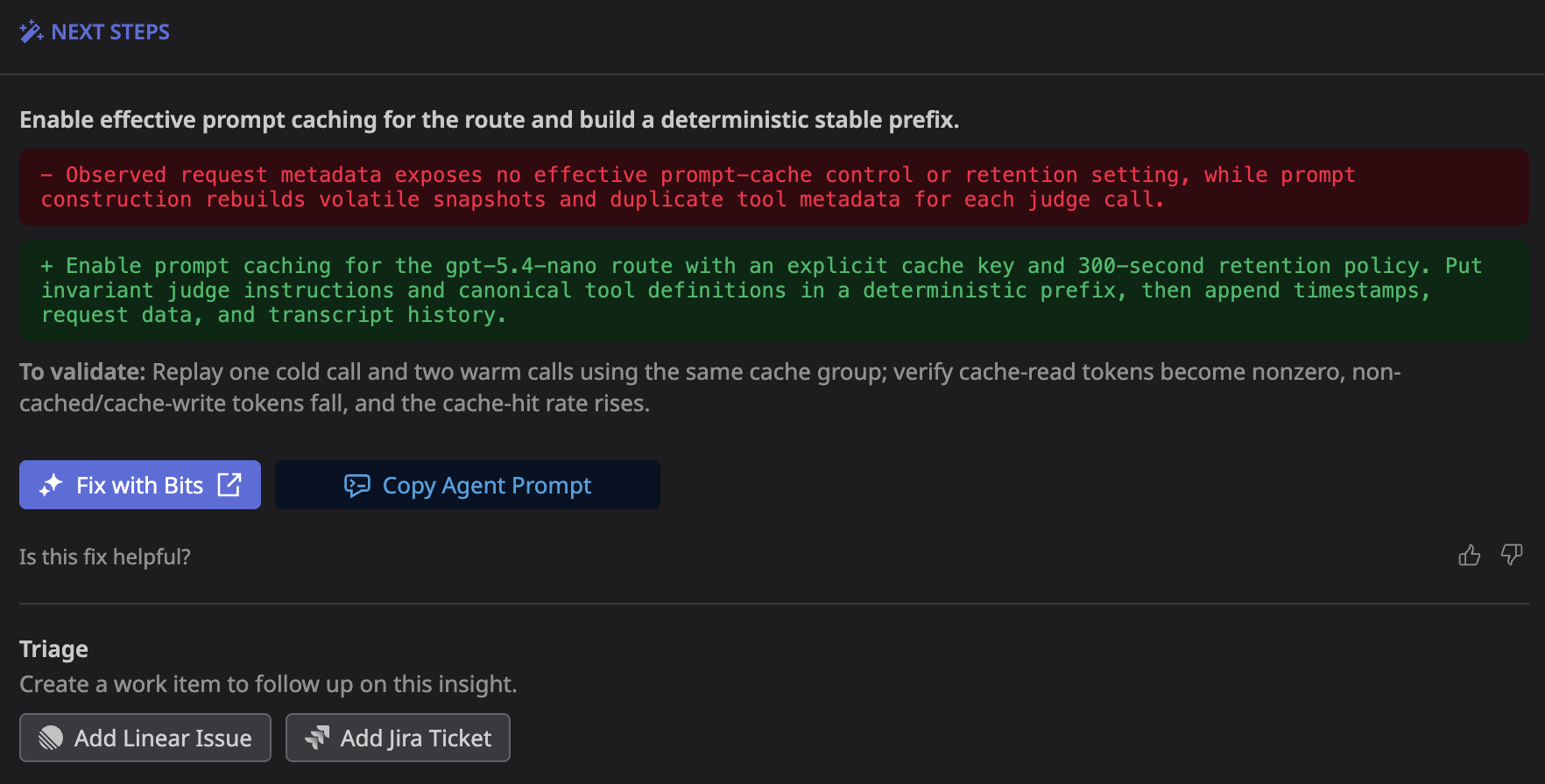 Remediation guidance for a cost finding with actions to continue the fix in an engineering workflow.