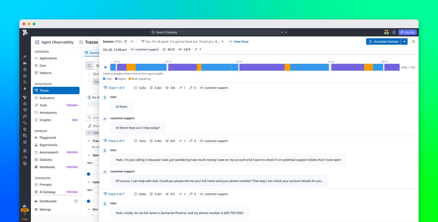 Trace voice agents with Datadog Agent Observability Trace voice agents with Datadog Agent Observability